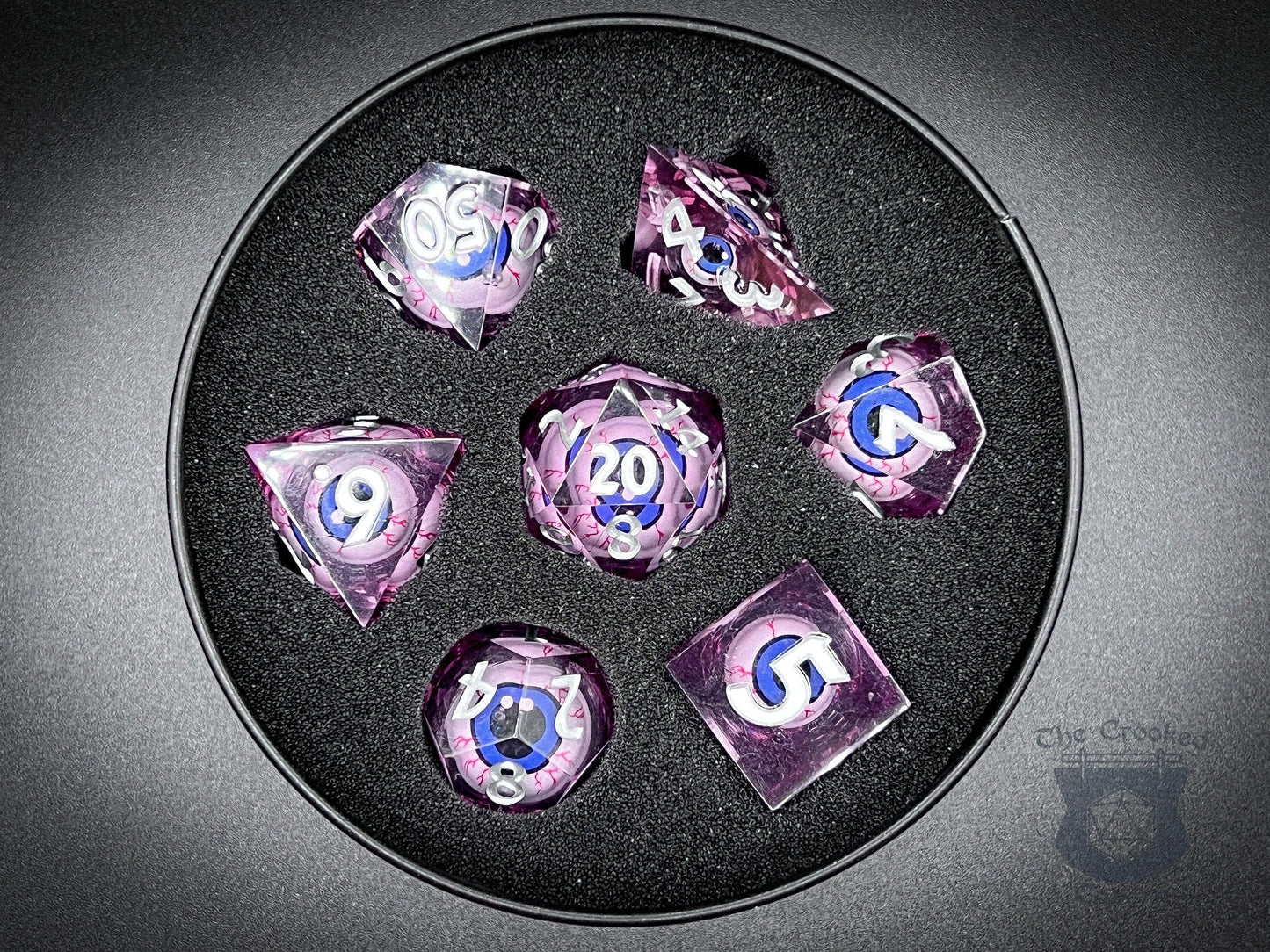 The Crooked Tavern Floating Eyeball Liquid Core RPG Dice Set | Purple/Bloodshot