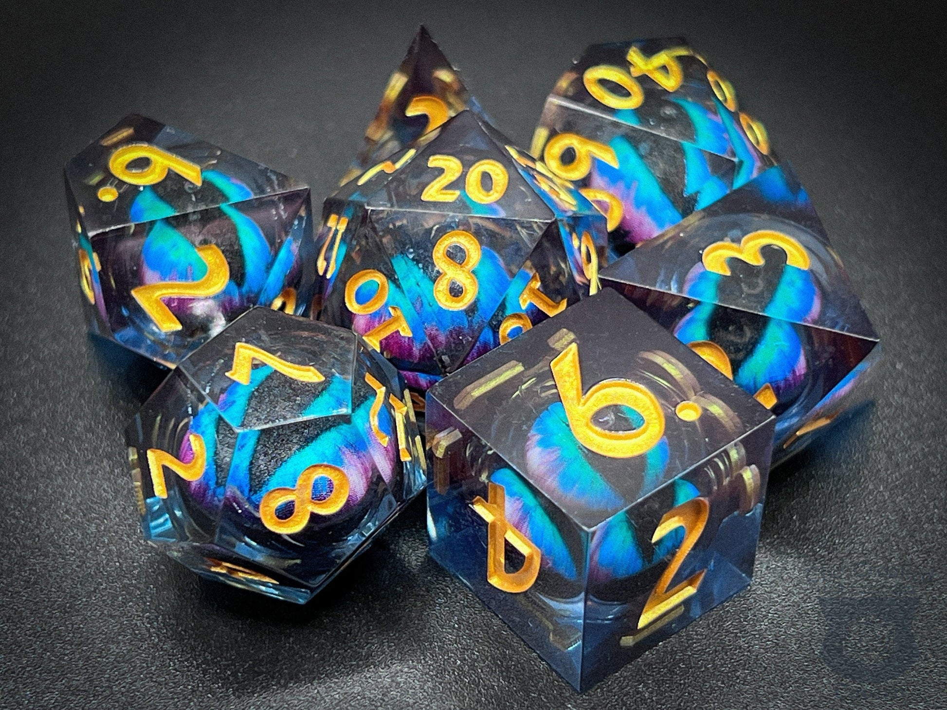 The Crooked Tavern Handmade Dice Sets Floating Eye Liquid Core Dnd Dice Set | Dungeons and Dragons | Dark/Blue/Purple