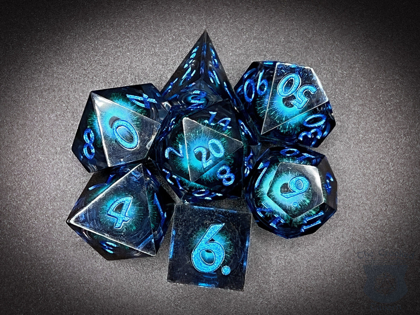 The Crooked Tavern Handmade Dice Sets Floating Eye Liquid Core RPG Dice Set | Blue/Blue