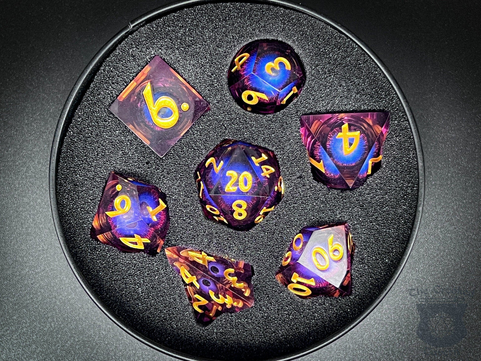 The Crooked Tavern Handmade Dice Sets Floating Eye Liquid Core RPG Dice Set | Purple/Gold