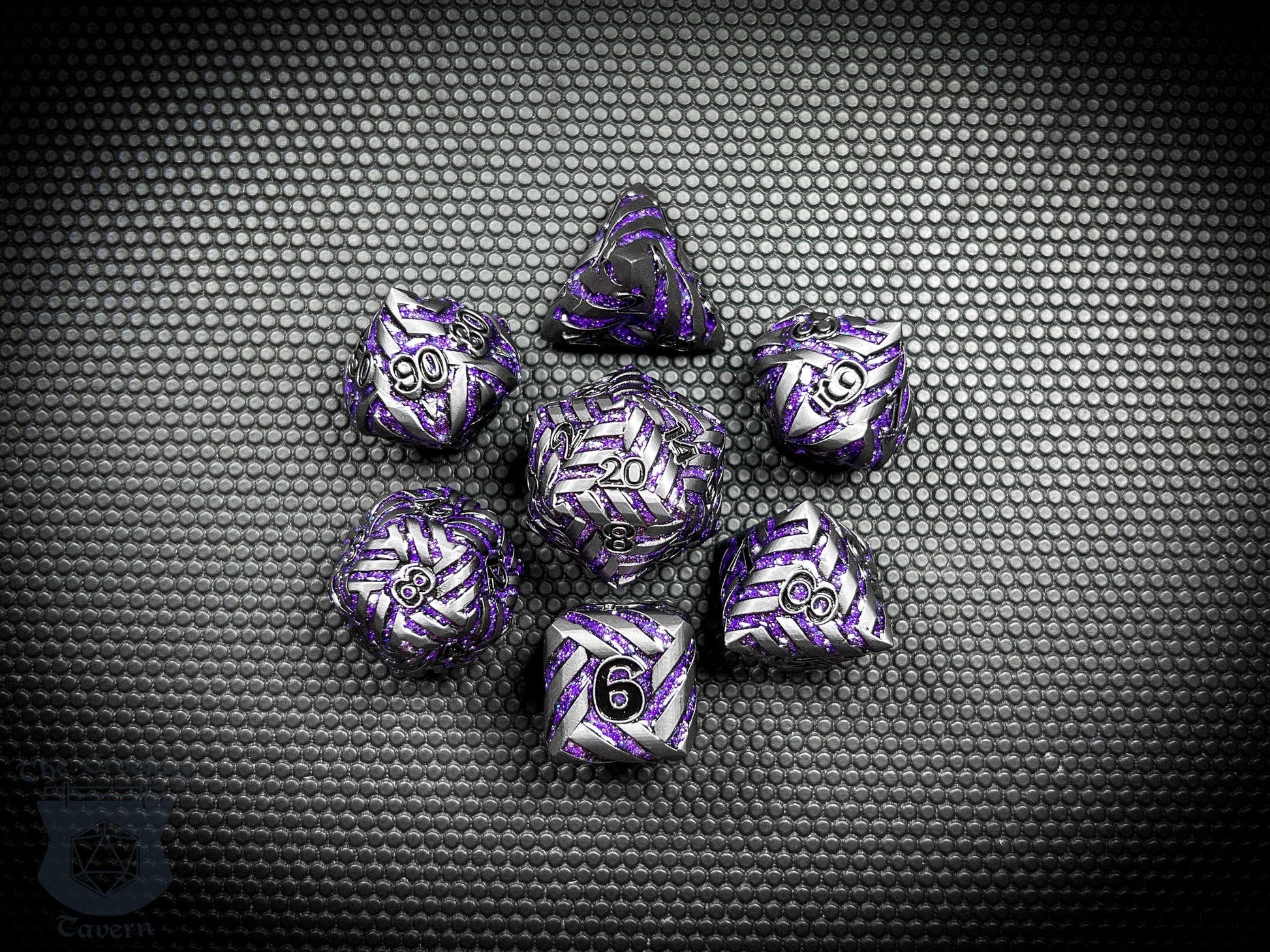 The Crooked Tavern Metal Dice Sets Arcane Knot Metal DnD Dice Set | Deep Purple