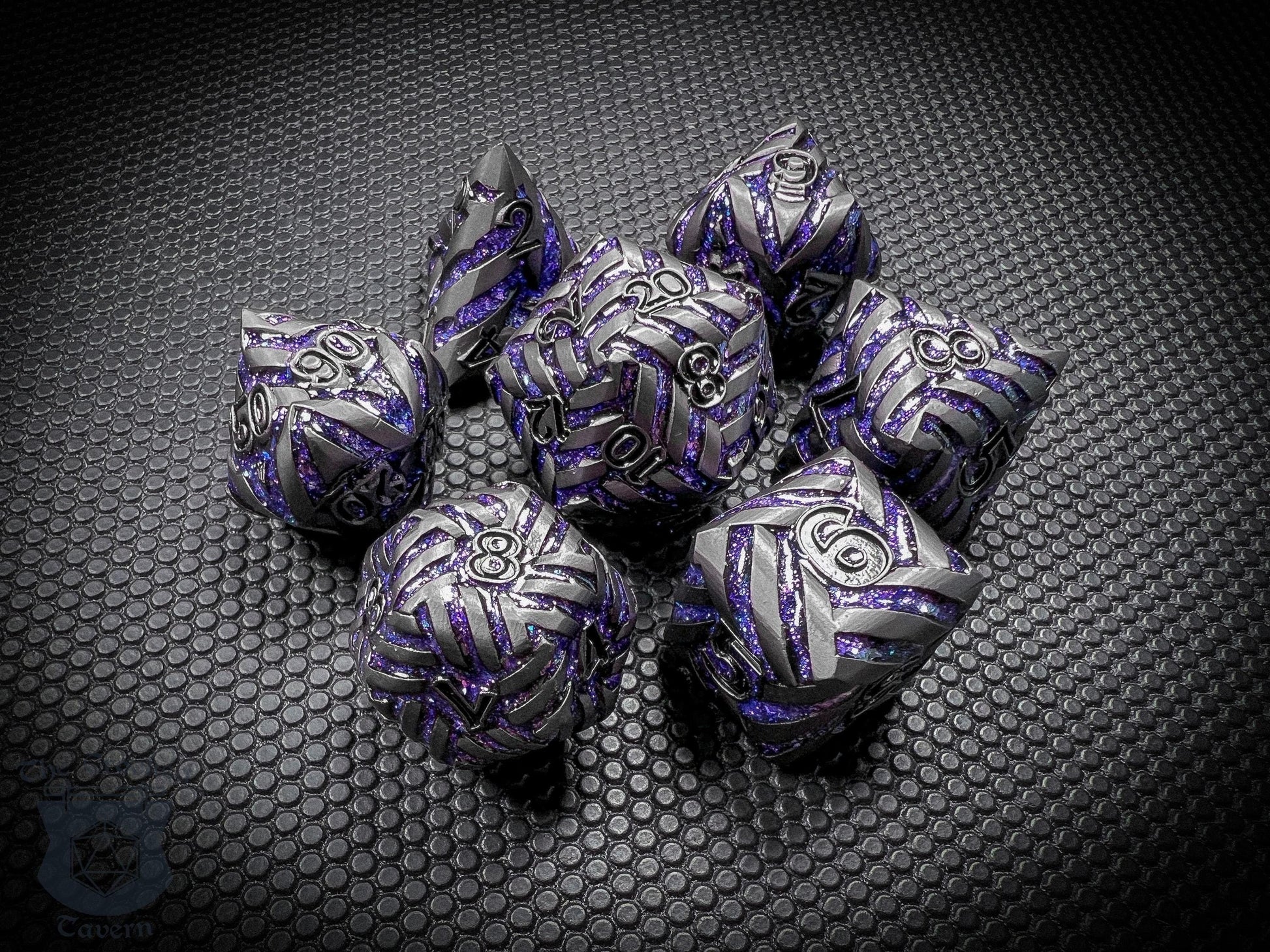 The Crooked Tavern Metal Dice Sets Arcane Knot Metal DnD Dice Set | Deep Purple