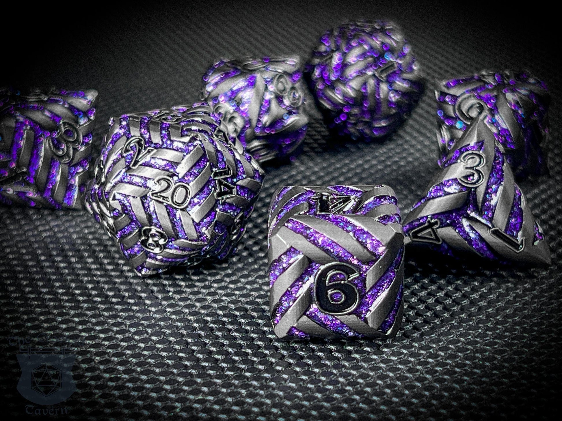 The Crooked Tavern Metal Dice Sets Arcane Knot Metal DnD Dice Set | Deep Purple