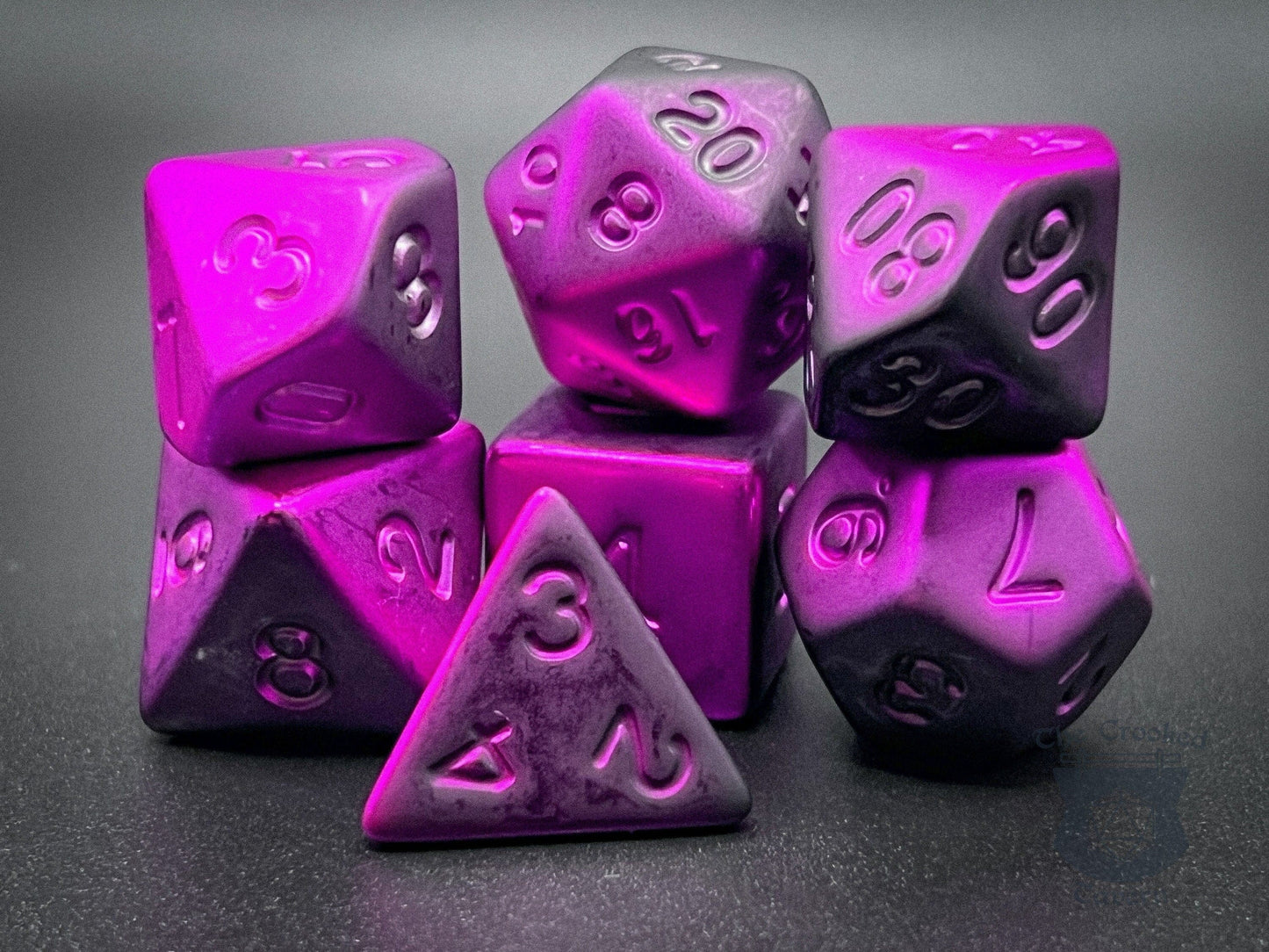 The Crooked Tavern Purple/Black Chrome RPG Dice Set | Electroplated Acrylic