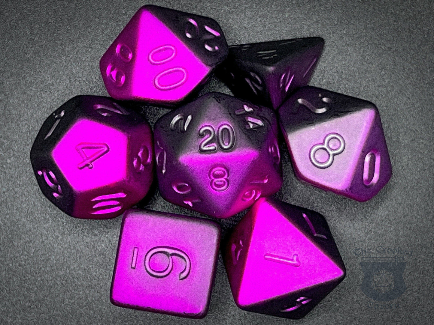 The Crooked Tavern Purple/Black Chrome RPG Dice Set | Electroplated Acrylic