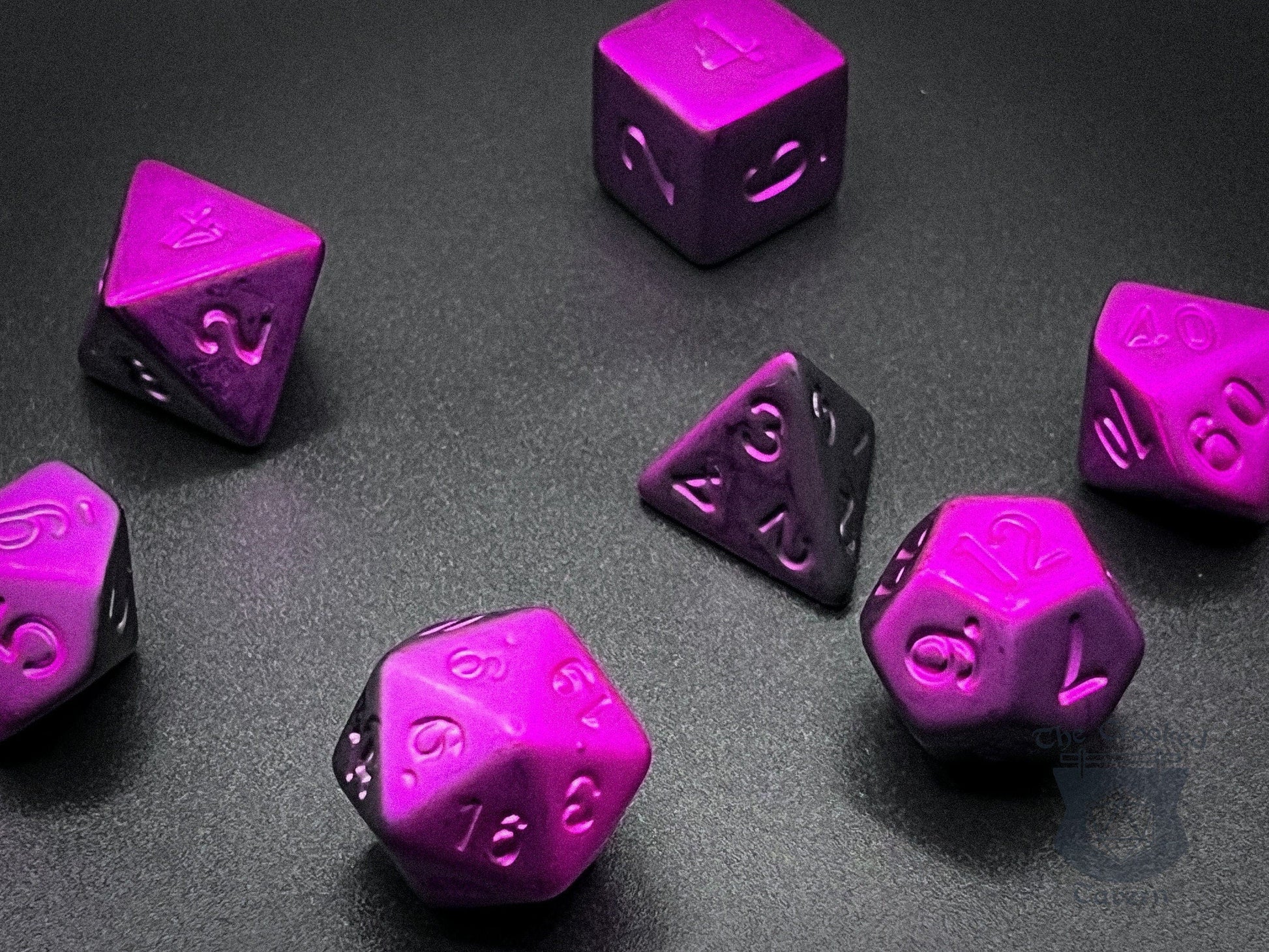 The Crooked Tavern Purple/Black Chrome RPG Dice Set | Electroplated Acrylic