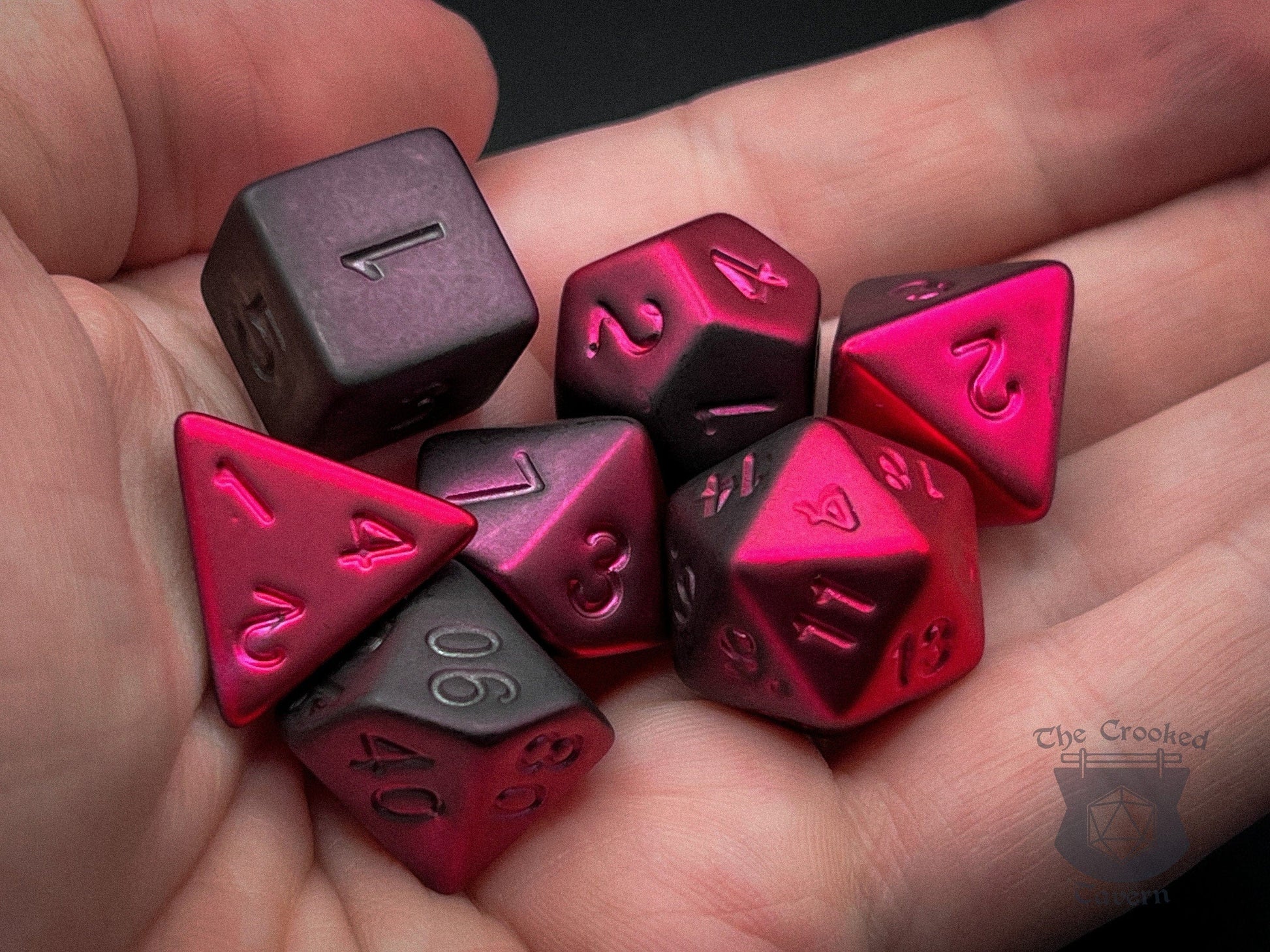 The Crooked Tavern Red/Black Chrome RPG Dice Set | Electroplated Acrylic