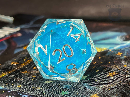The Crooked Tavern Blue Large Liquid Core D20 | D20 TTRPG Polyhedral Dice | 33mm Oversized Liquid Core D20
