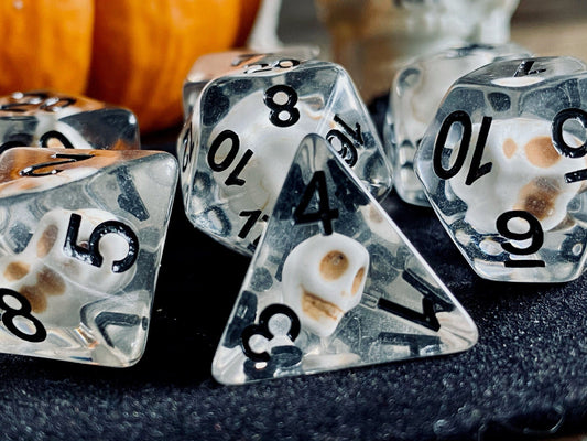 The Crooked Tavern Dice Sets Bone Skull RPG Polyhedral Dice Set | White Skulls inside!