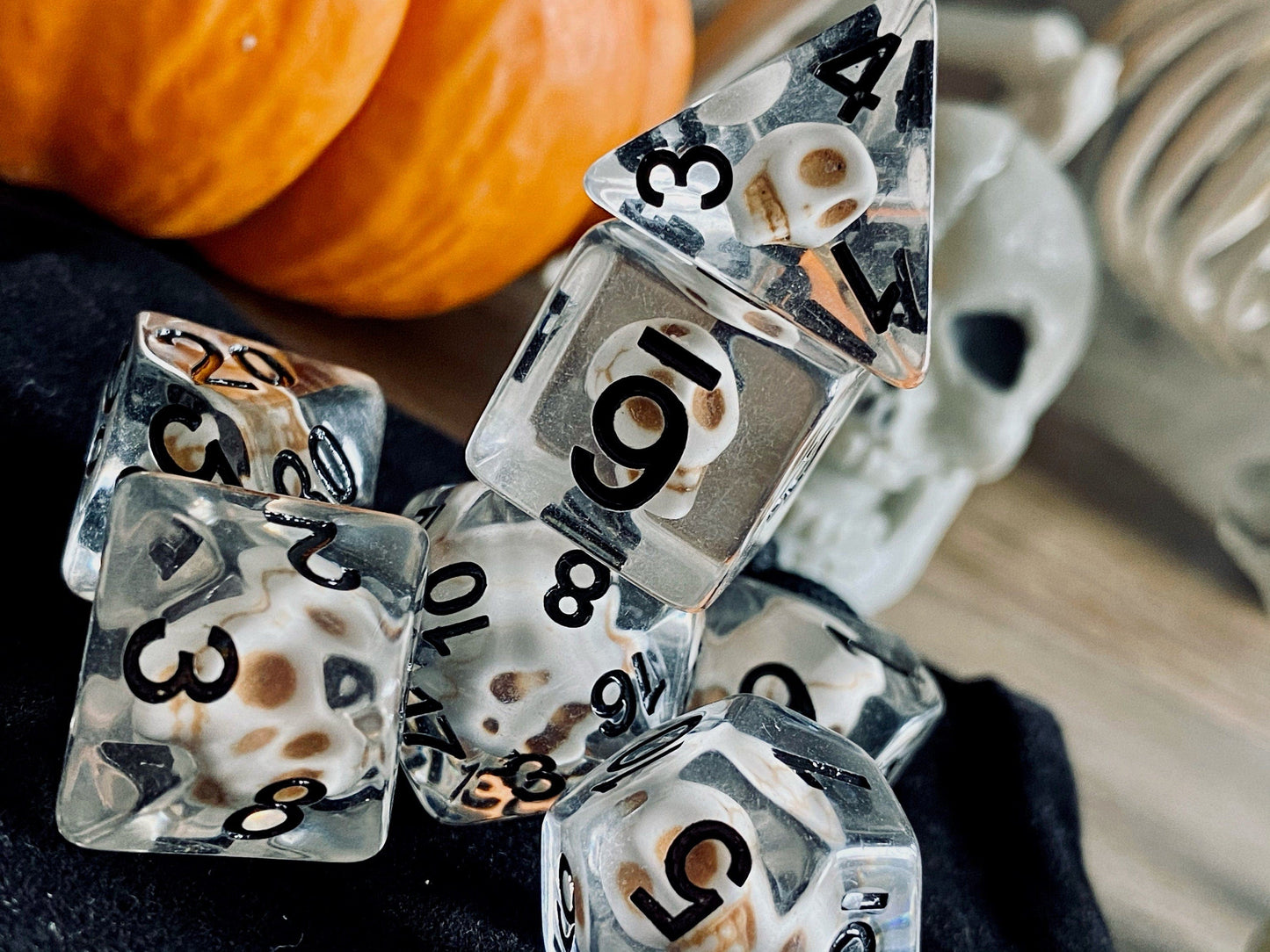 The Crooked Tavern Dice Sets Bone Skull RPG Polyhedral Dice Set | White Skulls inside!