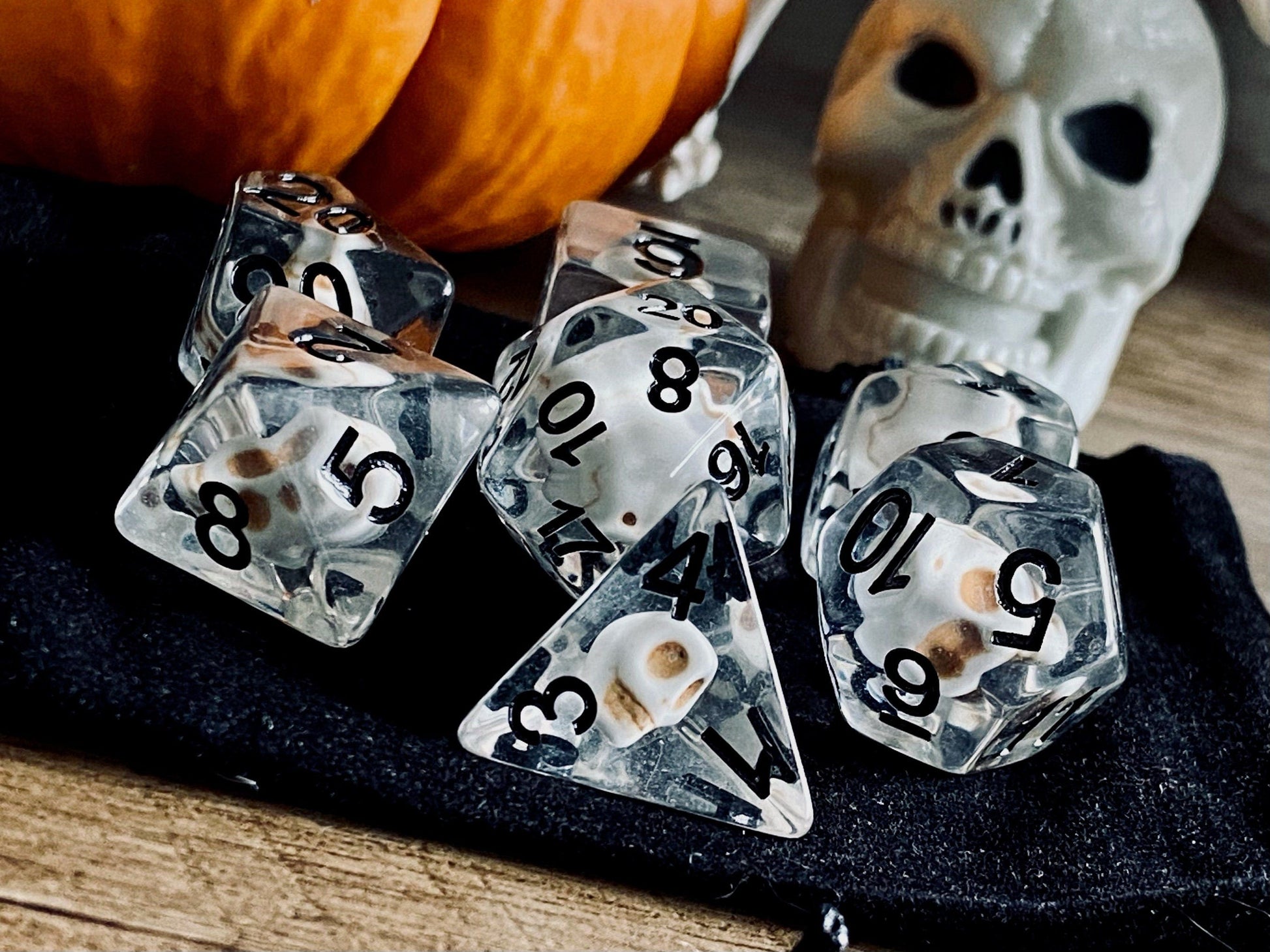 The Crooked Tavern Dice Sets Bone Skull RPG Polyhedral Dice Set | White Skulls inside!