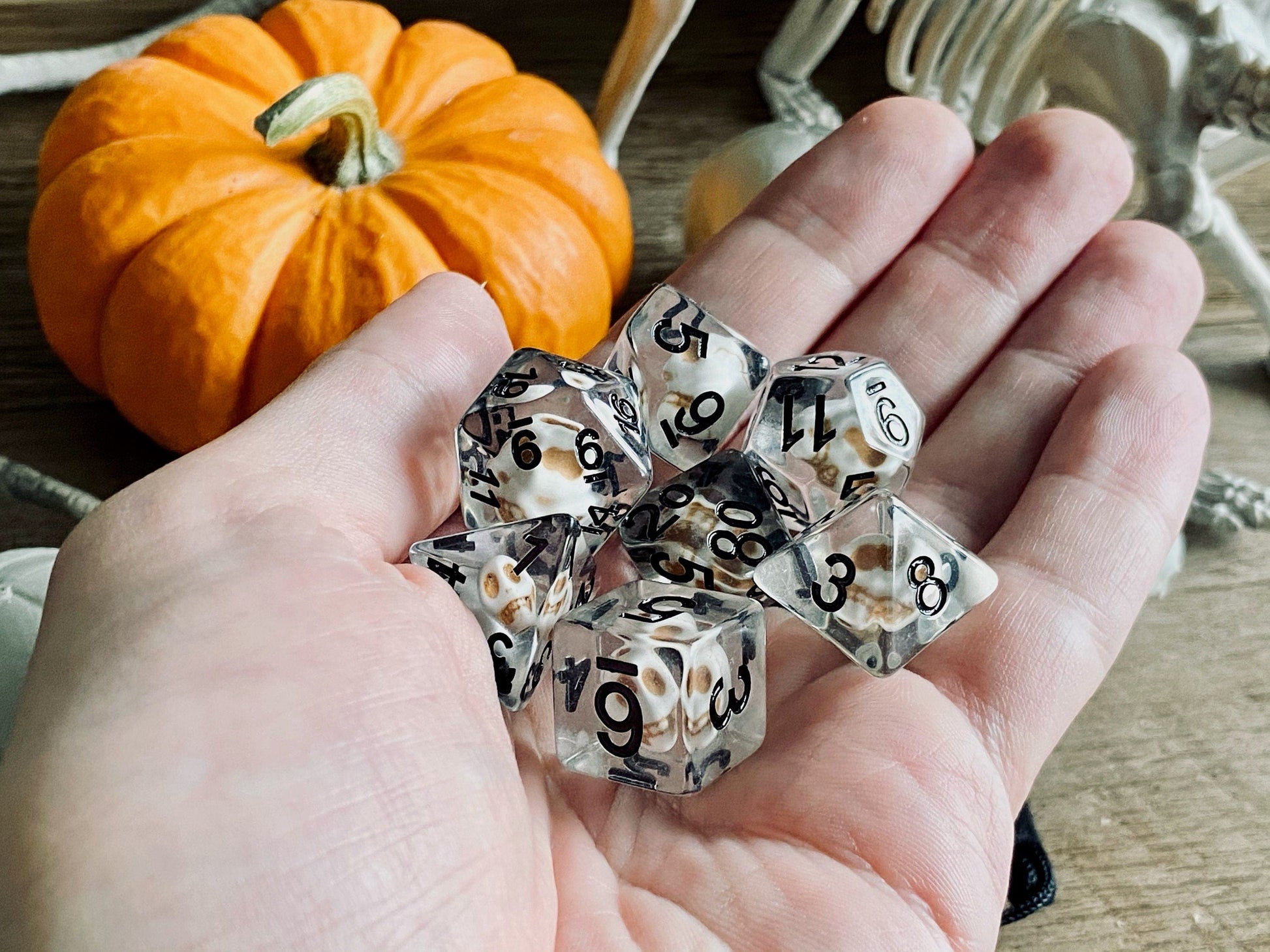 The Crooked Tavern Dice Sets Bone Skull RPG Polyhedral Dice Set | White Skulls inside!