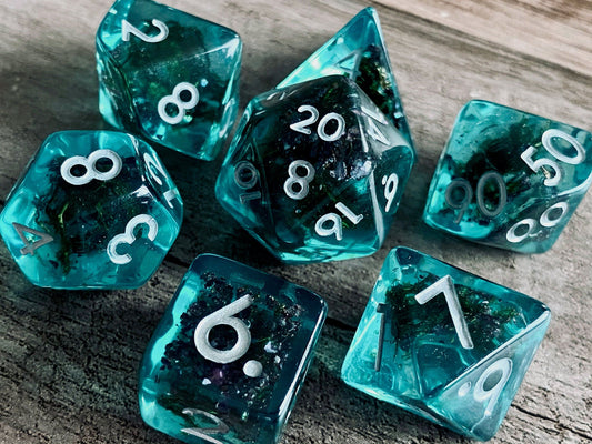 The Crooked Tavern Dice Sets Dark Depths RPG Dice Set | Blue Resin with Dark Sea Moss!