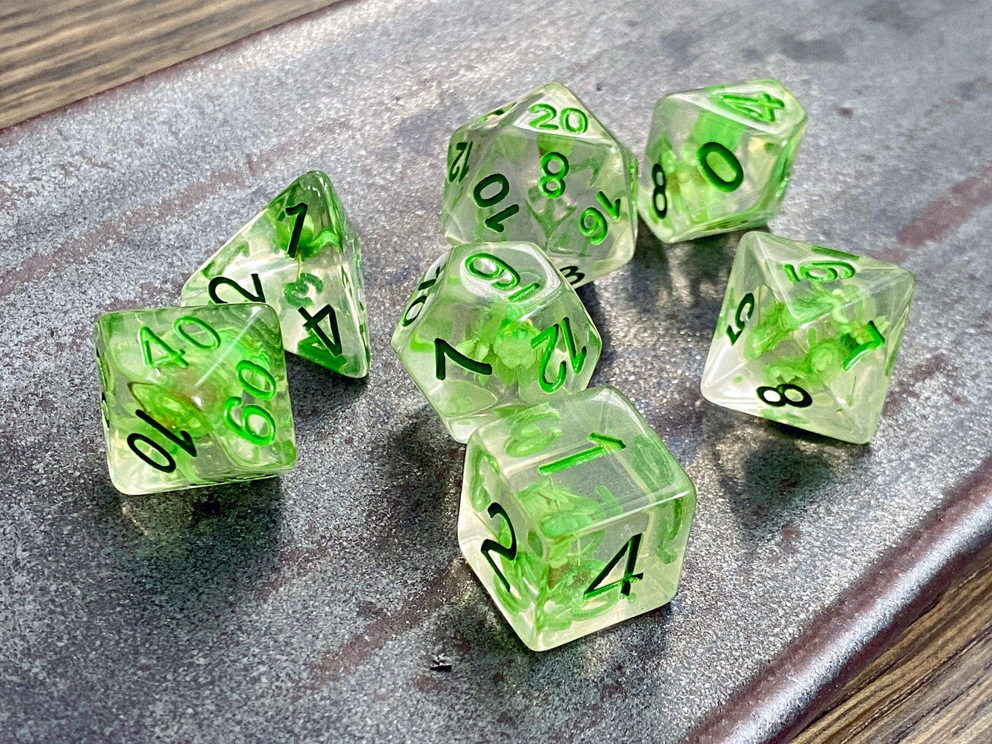 The Crooked Tavern Dice Sets Elf Heart RPG Dice Set | Green Flower Inside!