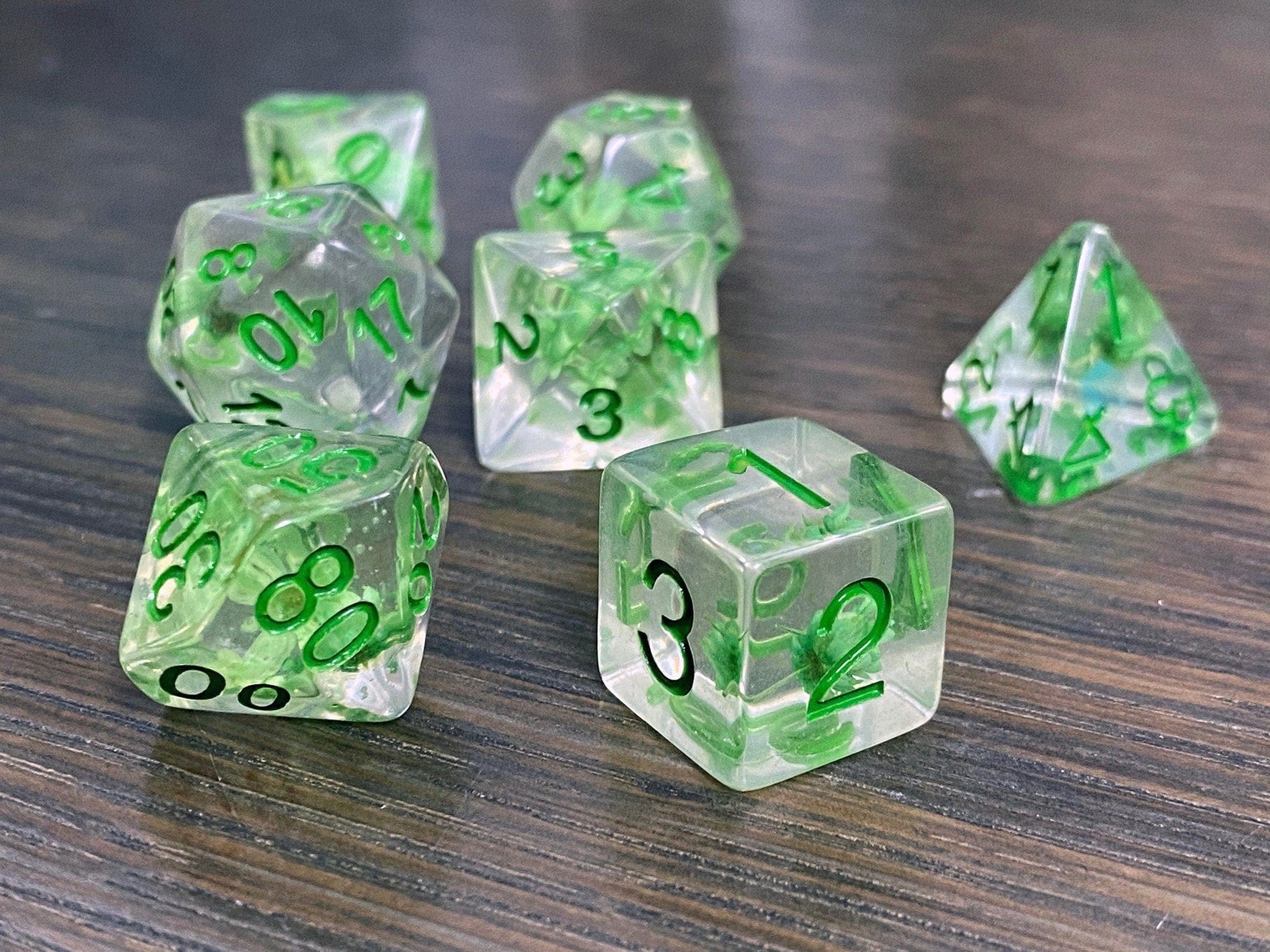 The Crooked Tavern Dice Sets Elf Heart RPG Dice Set | Green Flower Inside!