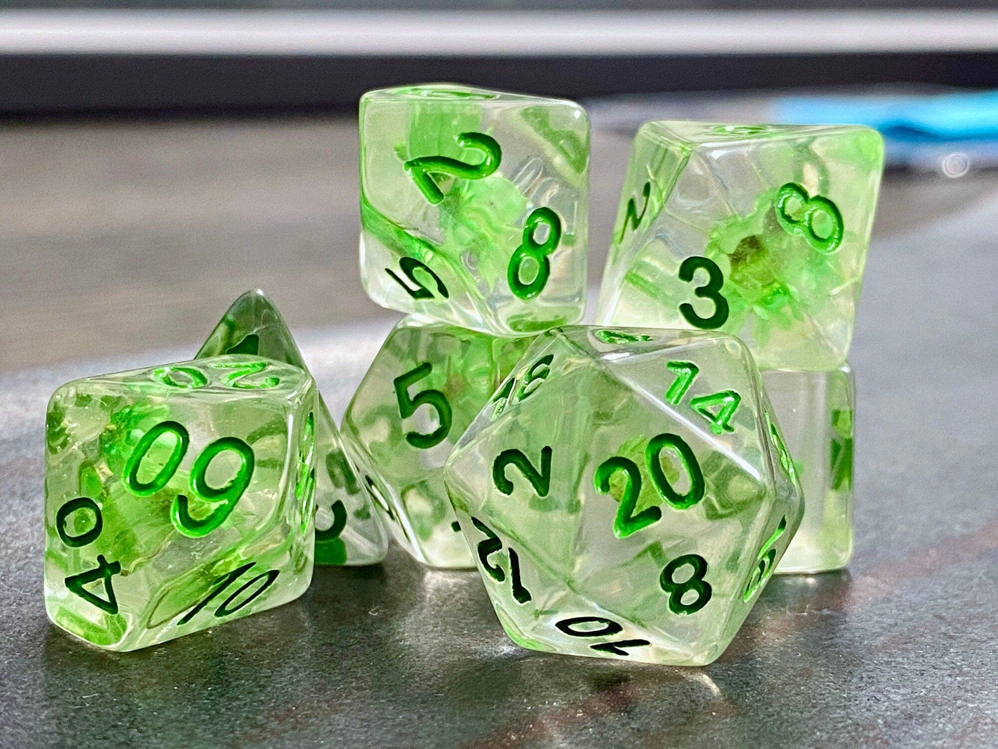 The Crooked Tavern Dice Sets Elf Heart RPG Dice Set | Green Flower Inside!