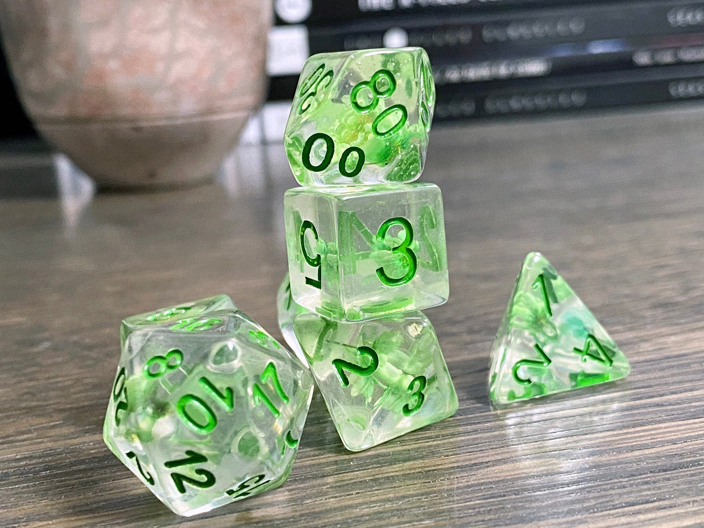 The Crooked Tavern Dice Sets Elf Heart RPG Dice Set | Green Flower Inside!