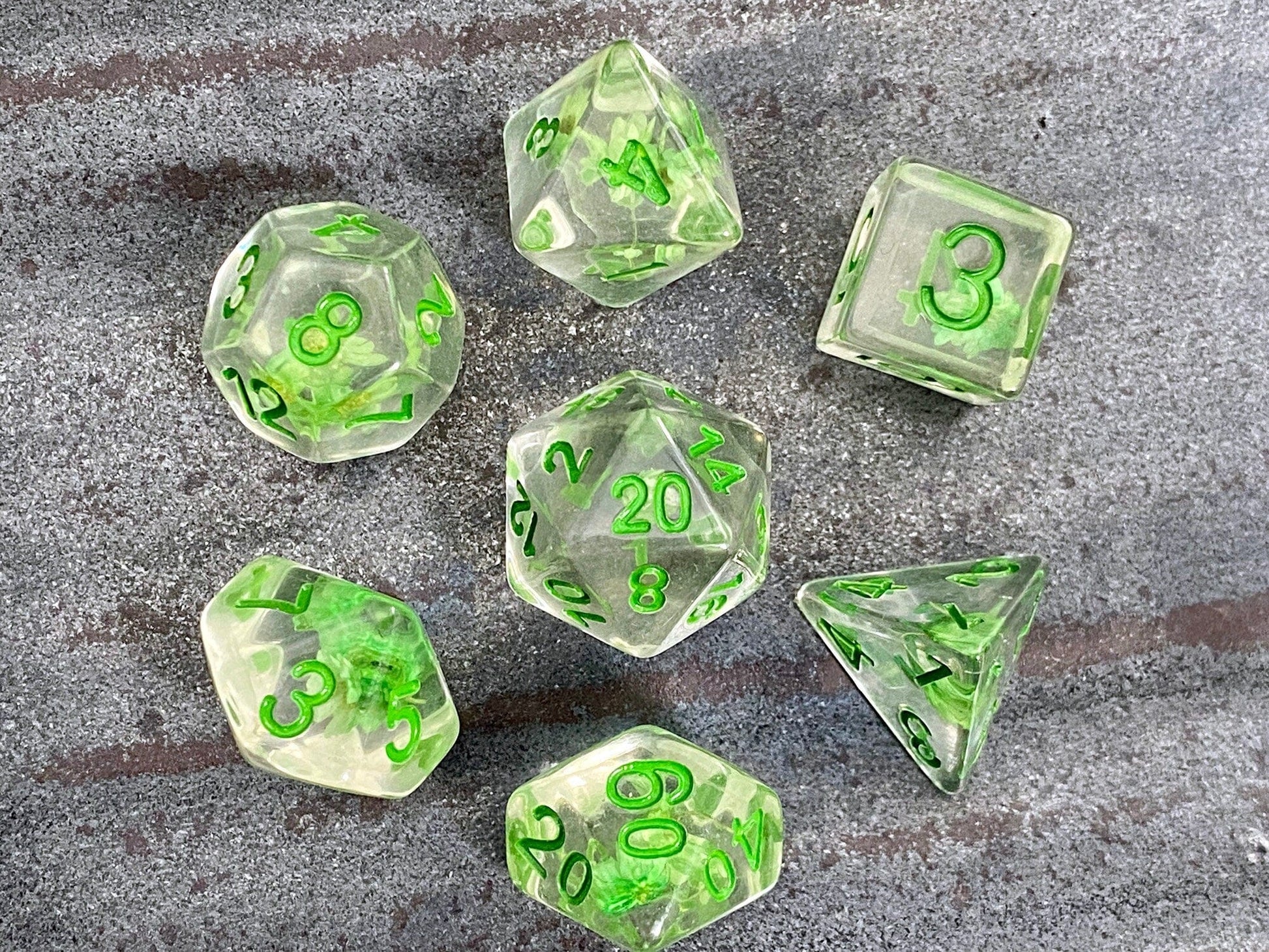 The Crooked Tavern Dice Sets Elf Heart RPG Dice Set | Green Flower Inside!