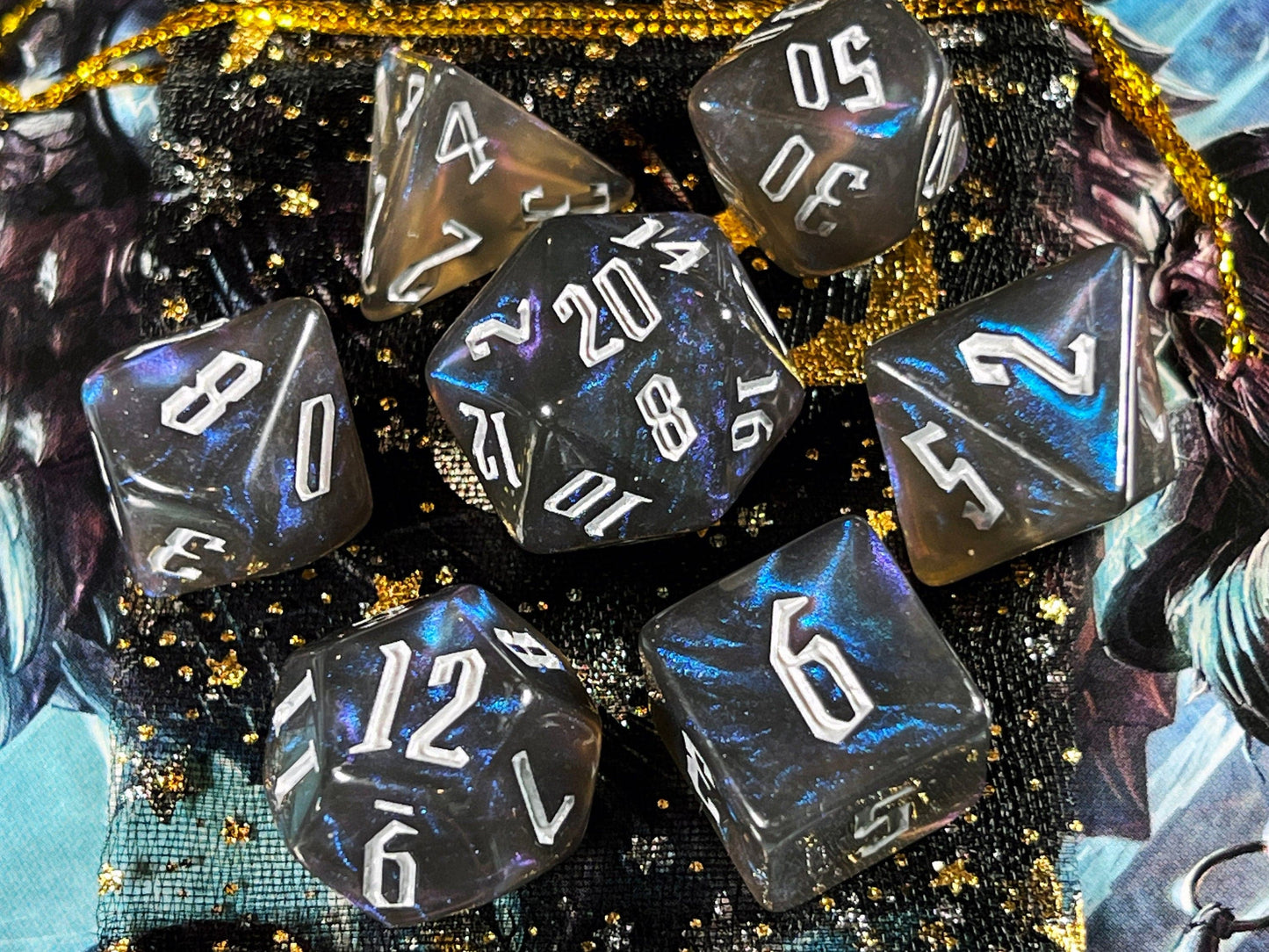 The Crooked Tavern Dice Sets Endless Sleep RPG Dice Set | Blue and Black Shimmering Dice!