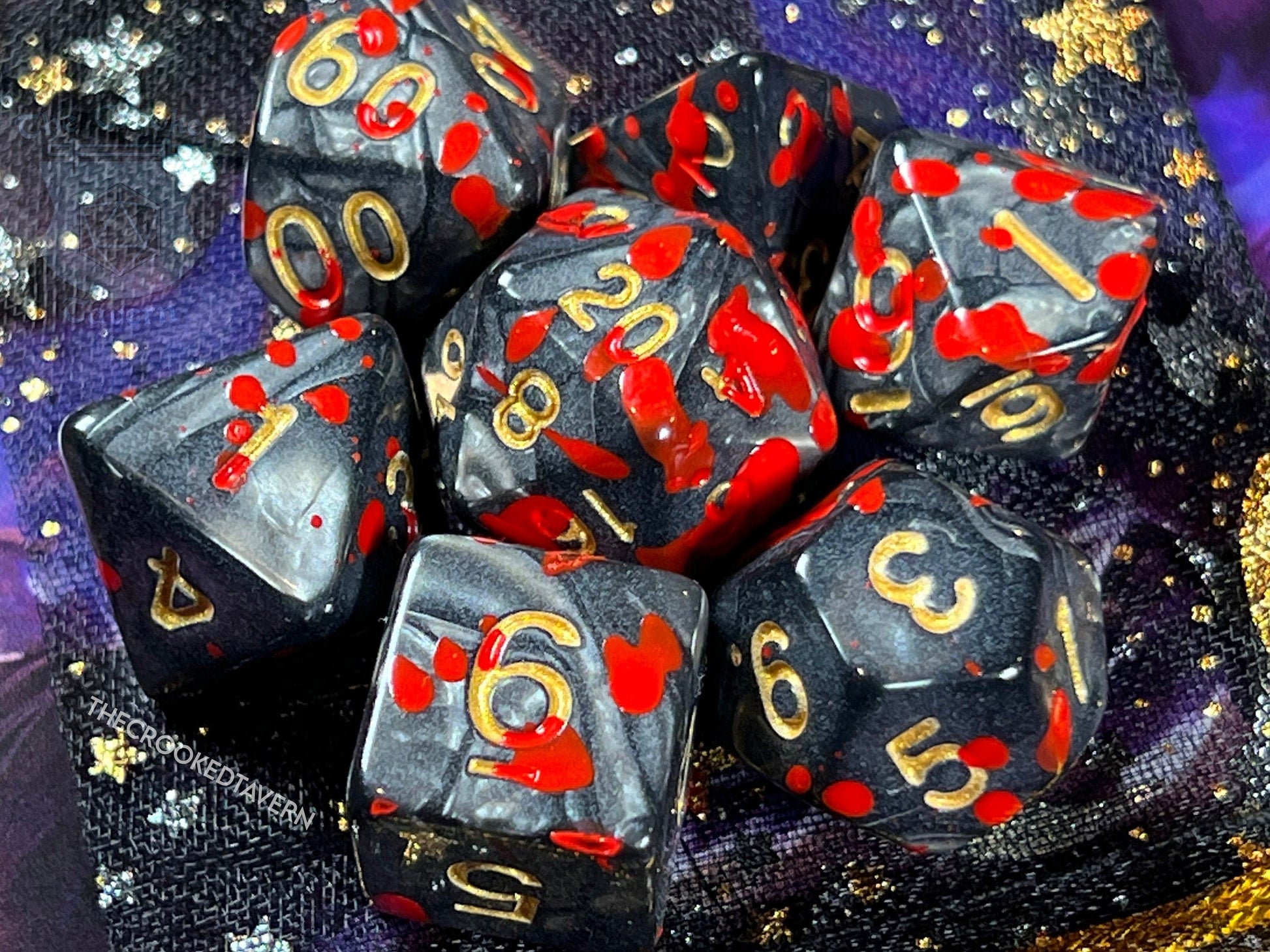 The Crooked Tavern Dice Sets Eviscerate RPG Dice Set | Faux Stone splatted with Faux Blood