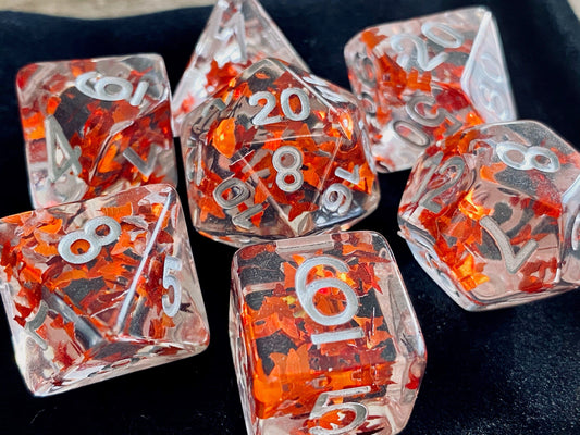 The Crooked Tavern Dice Sets Fall Butterfly RPG Dice Set | Orange Butterfly Confetti looks like Falling Leaves!