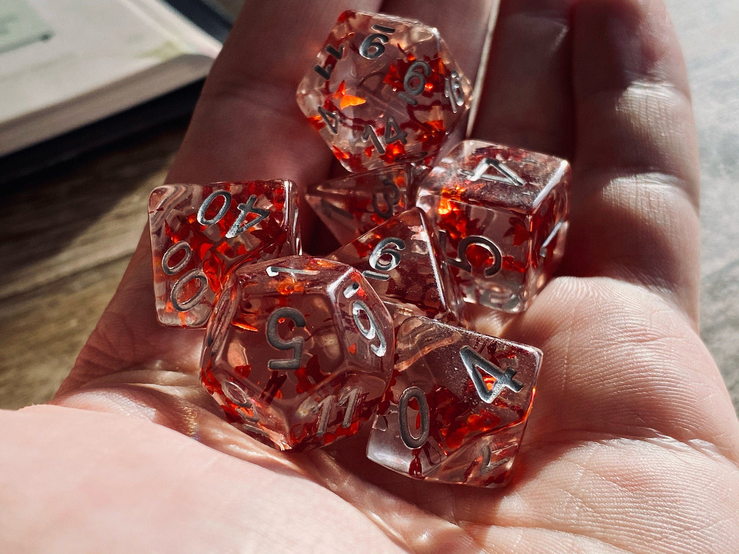 The Crooked Tavern Dice Sets Fall Butterfly RPG Dice Set | Orange Butterfly Confetti looks like Falling Leaves!