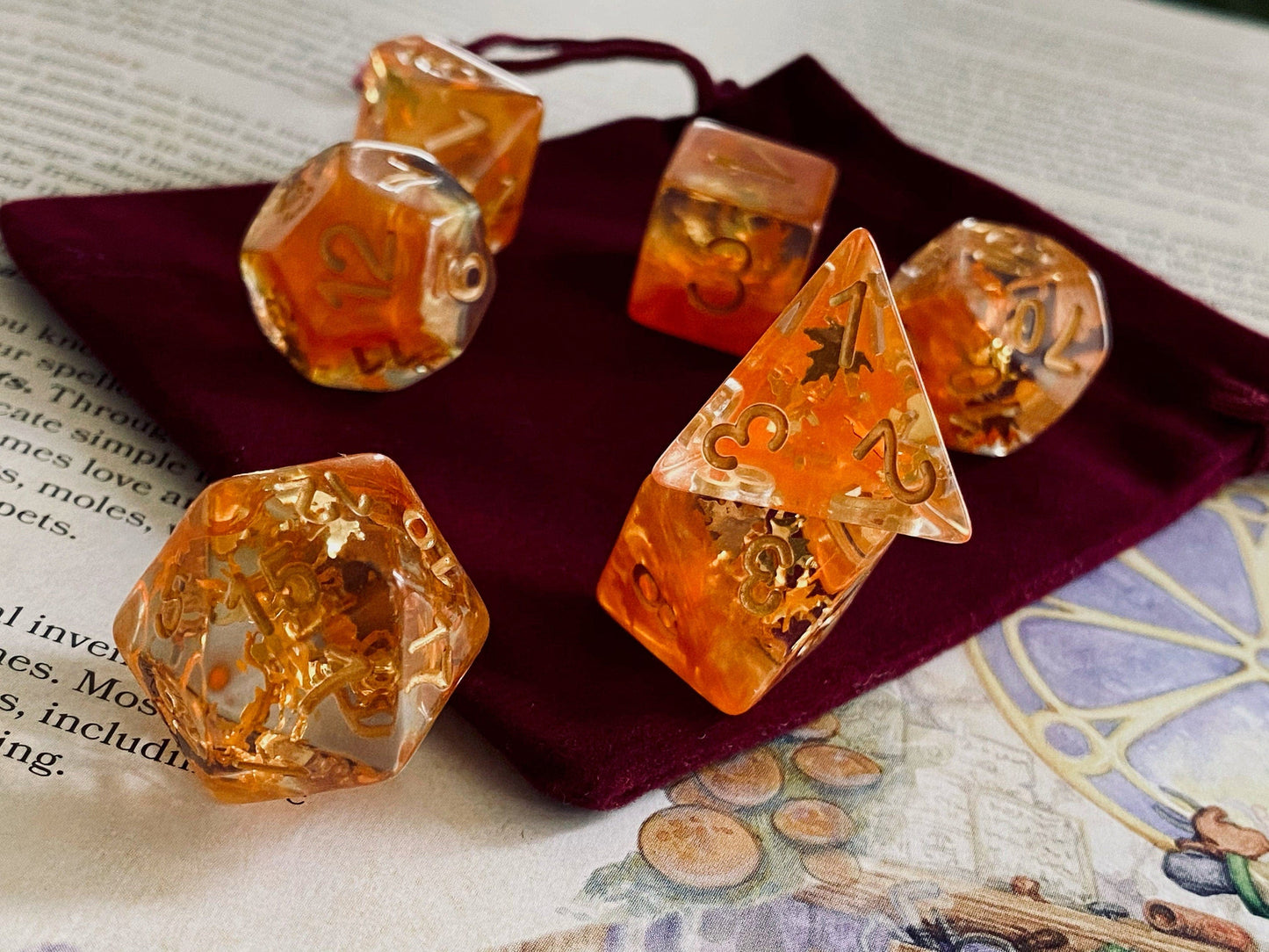 The Crooked Tavern Dice Sets Fall Leaves RPG Dice Set | Falling Leaves Inside!
