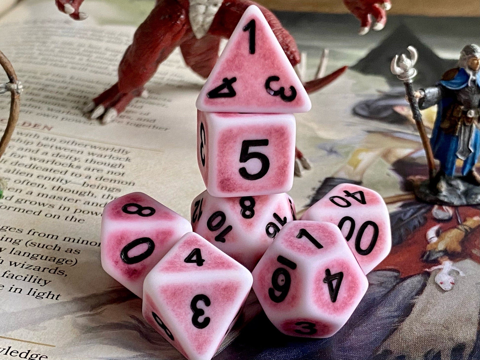 The Crooked Tavern Dice Sets Flayed Bone RPG Dice Set | Red Bloody Faux Bone with a Matte Finish!