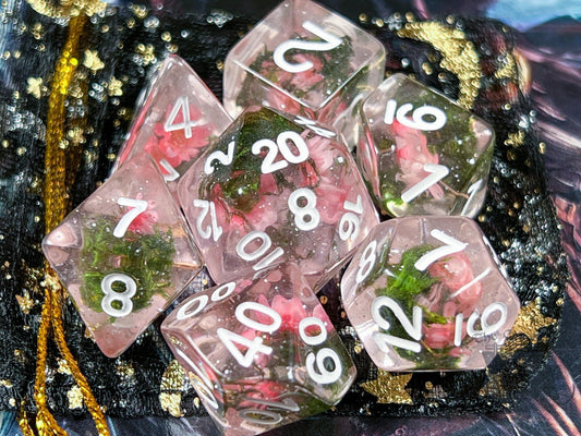 The Crooked Tavern Dice Sets Flower Garden RPG Dice Set | Real Flowers Inside!