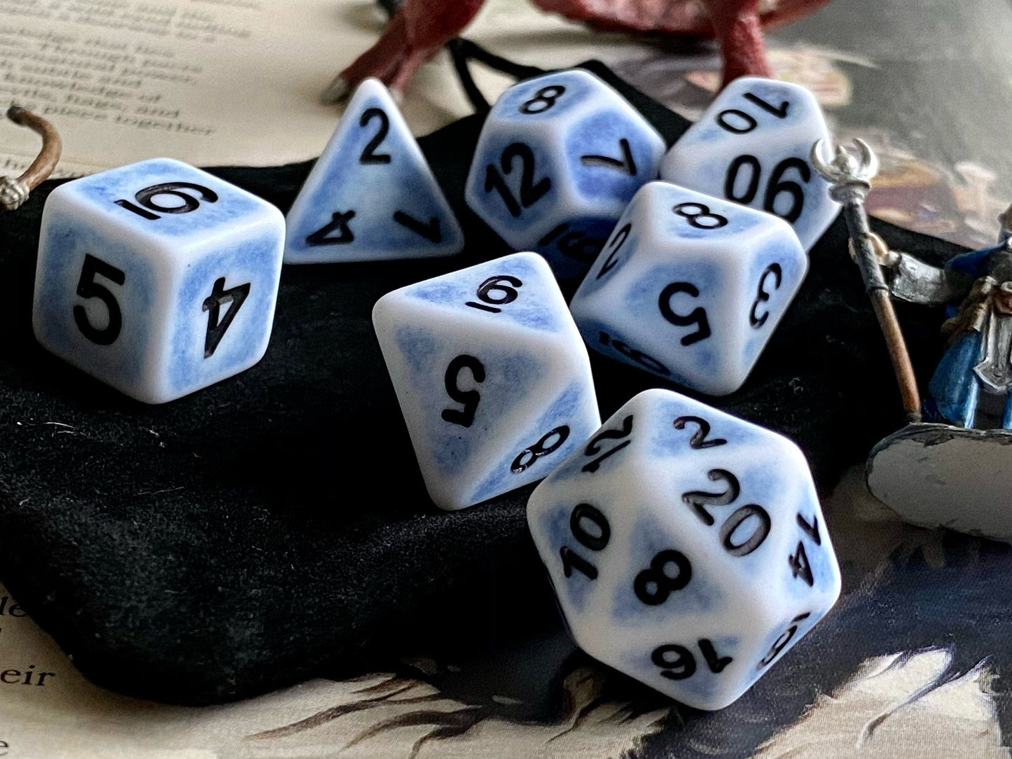 The Crooked Tavern Dice Sets Frost Bone RPG Dice Set | Blue Frosty Faux Bone with a Matte Finish!