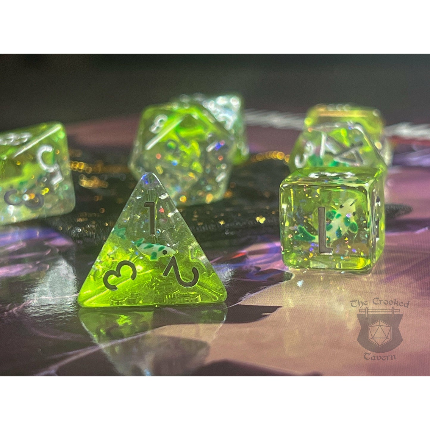 The Crooked Tavern Dice Sets Garden Koi Fish RPG Dice Set | Green and White Koi Fish Inside!