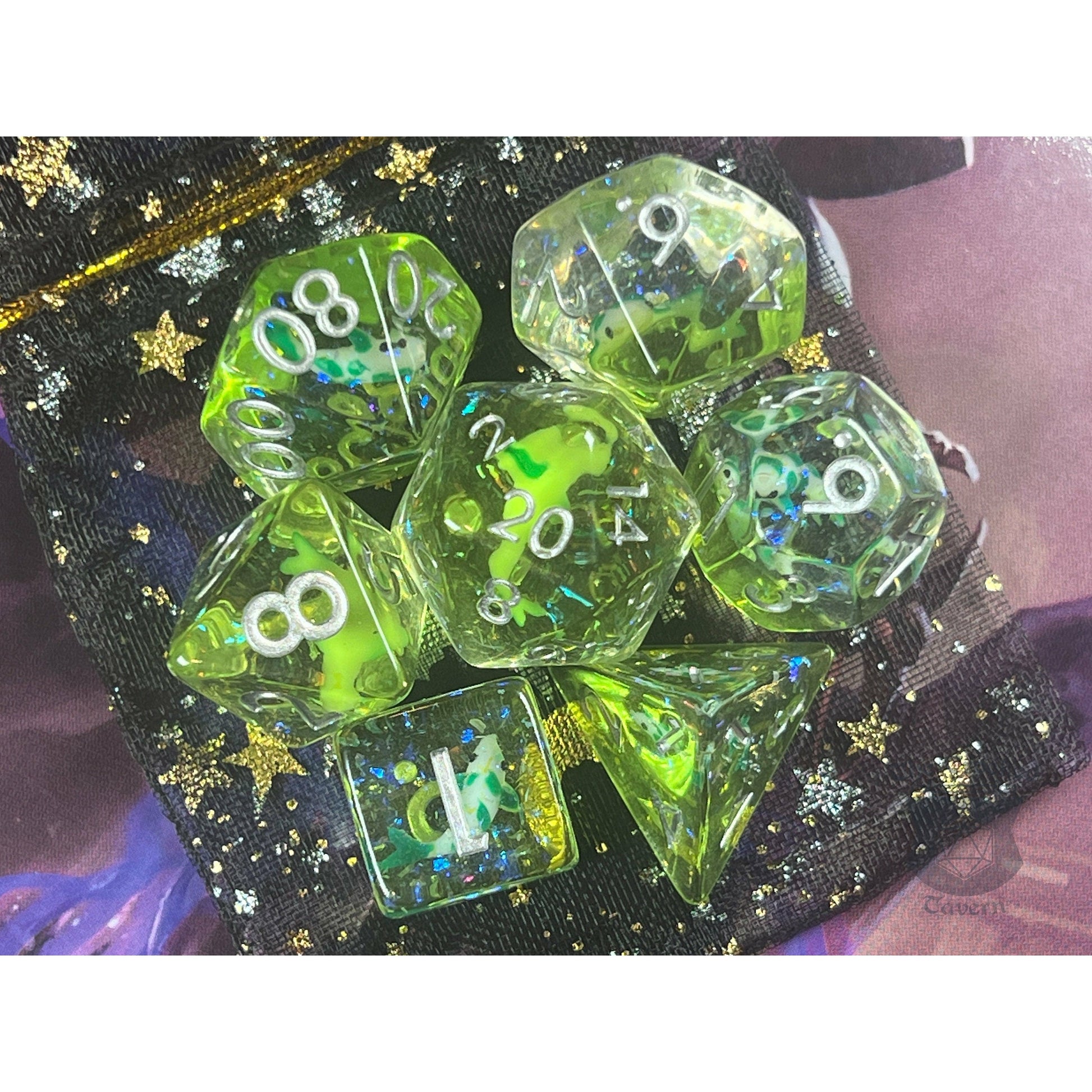 The Crooked Tavern Dice Sets Garden Koi Fish RPG Dice Set | Green and White Koi Fish Inside!