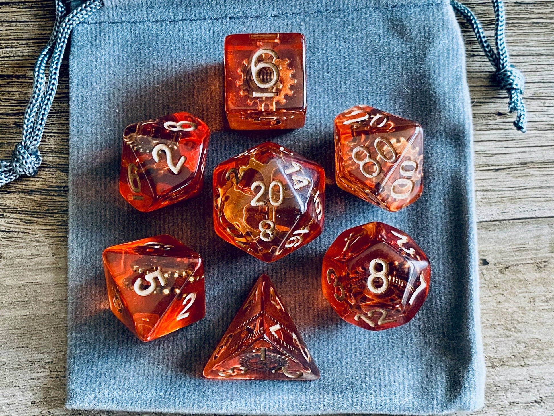 dnd gear Gear Punk Steampunk DnD Dice Set with Gears Inside