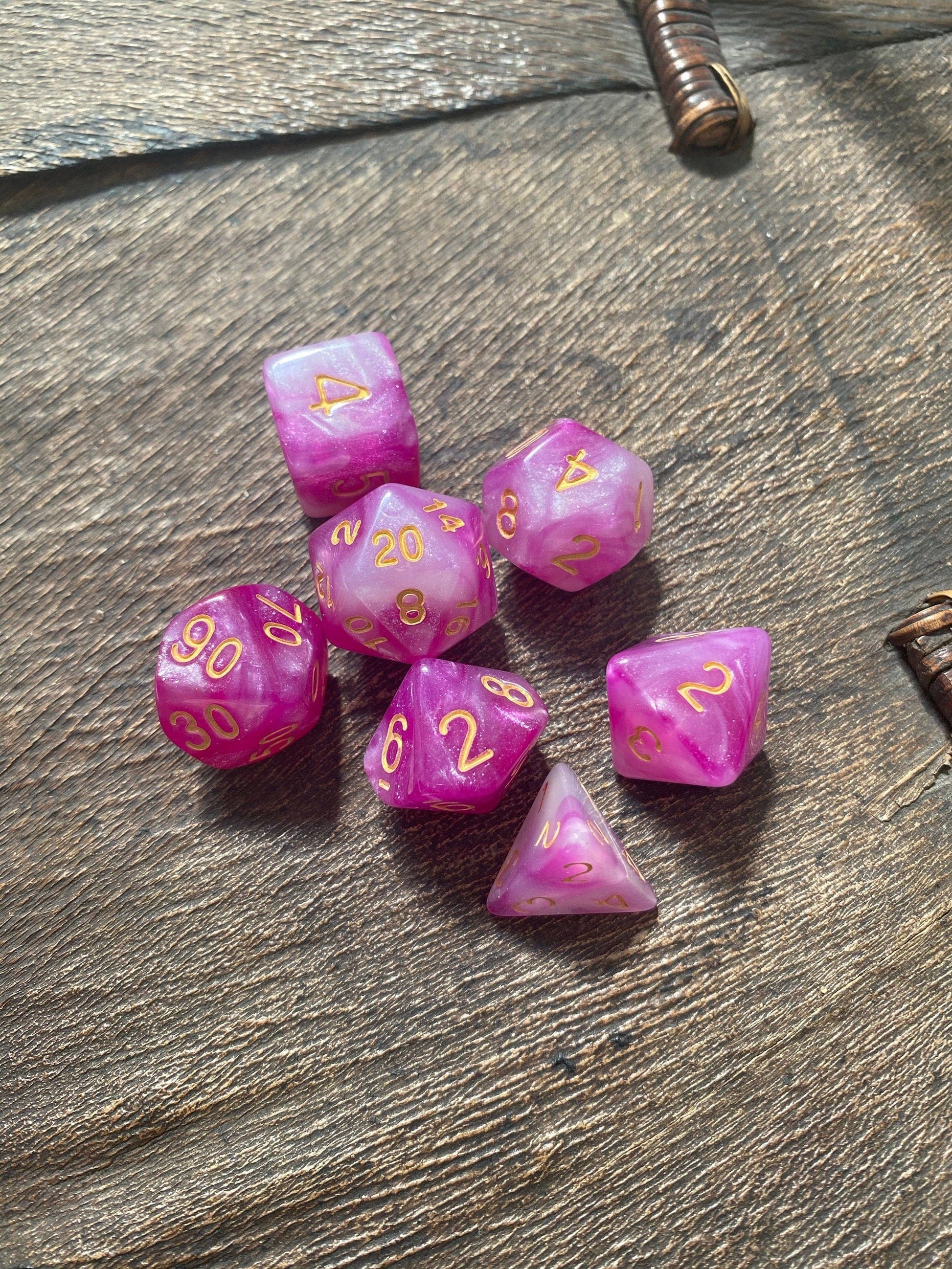 The Crooked Tavern Dice Sets Glitter Charm RPG Dice Set | Sparkling Pink Dice!