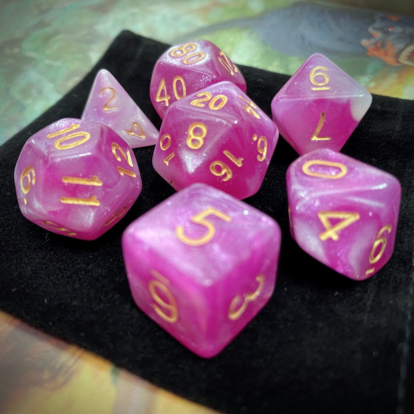 The Crooked Tavern Dice Sets Glitter Charm RPG Dice Set | Sparkling Pink Dice!