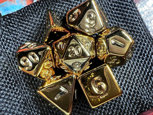 The Crooked Tavern Dice Sets Gold Chrome RPG Dice Set | Gold Electroplate Acrylic Dice Set