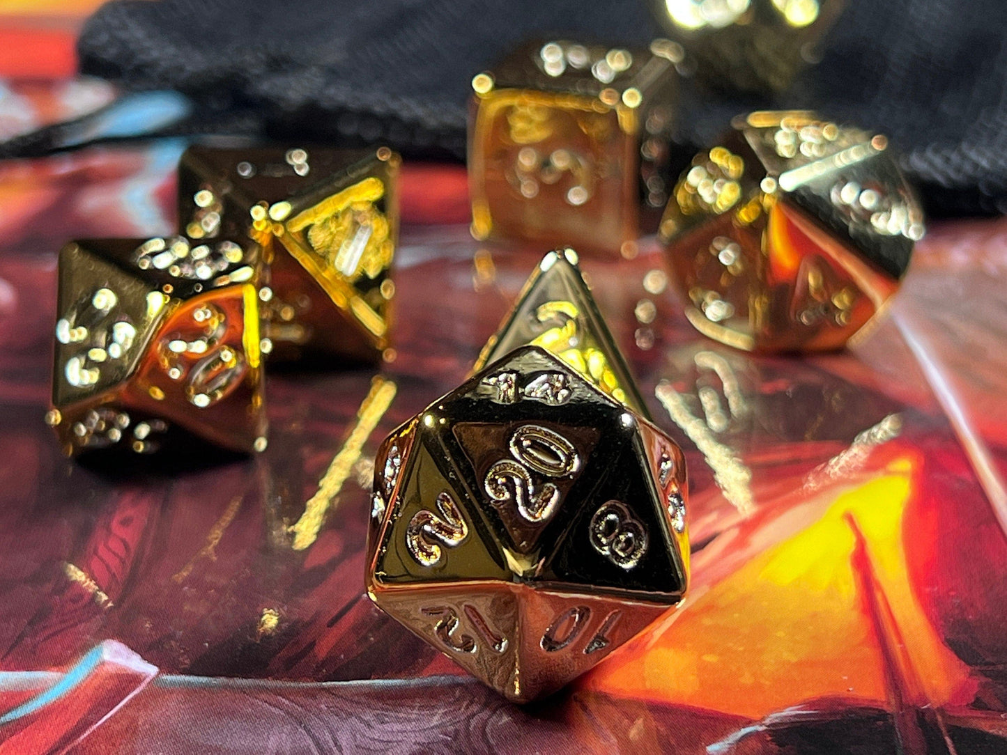 The Crooked Tavern Dice Sets Gold Chrome RPG Dice Set | Gold Electroplate Acrylic Dice Set