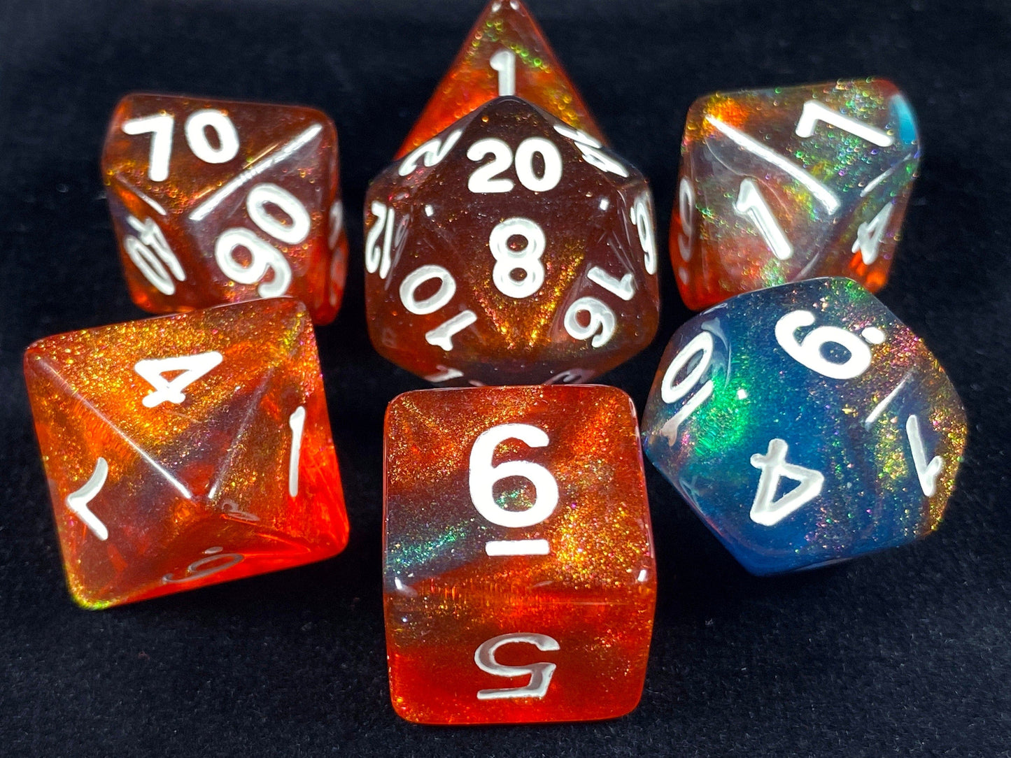 The Crooked Tavern Dice Sets Ice and Fire RPG Dice Set | Blue and Red Iridescent Sparkle Dice!
