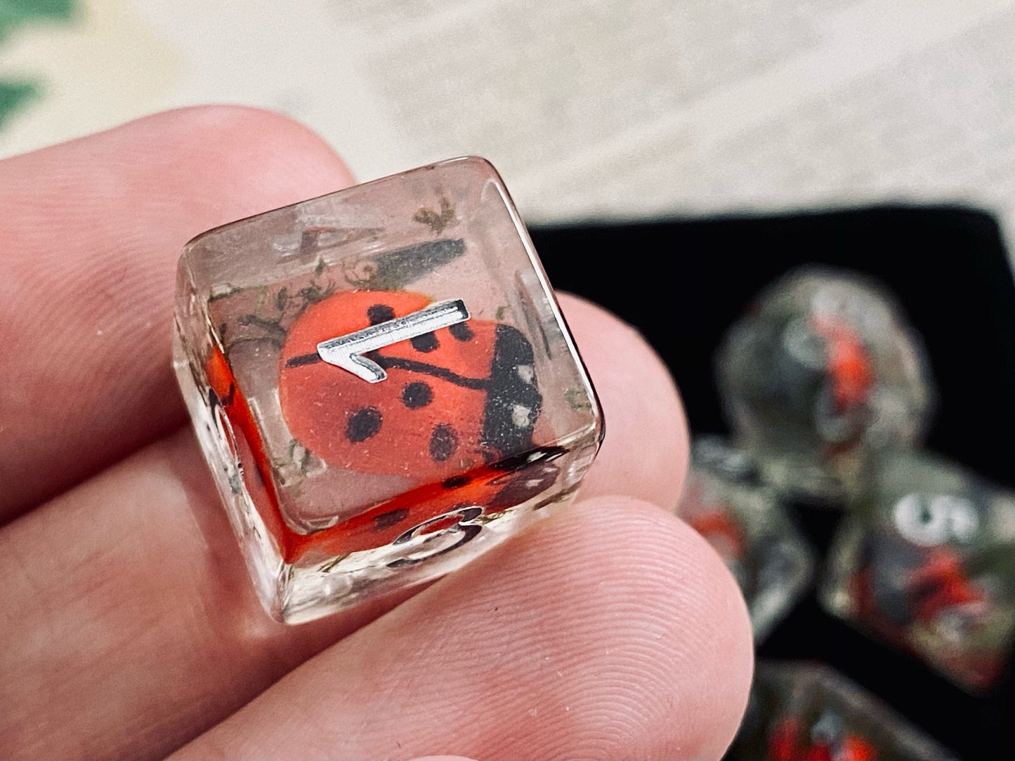 The Crooked Tavern Dice Sets Ladybug RPG Dice Set | Little Ladybugs and Real Moss Inside!