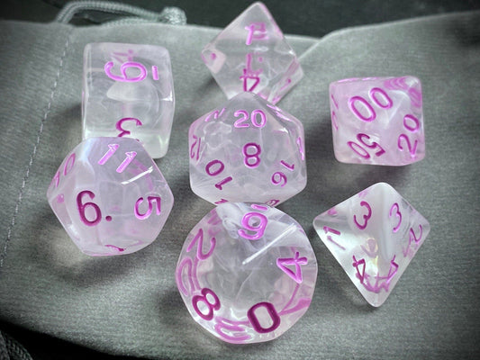 The Crooked Tavern Dice Sets Lucid Dream RPG Dice Set | Pink and Clear Acrylic Dice!