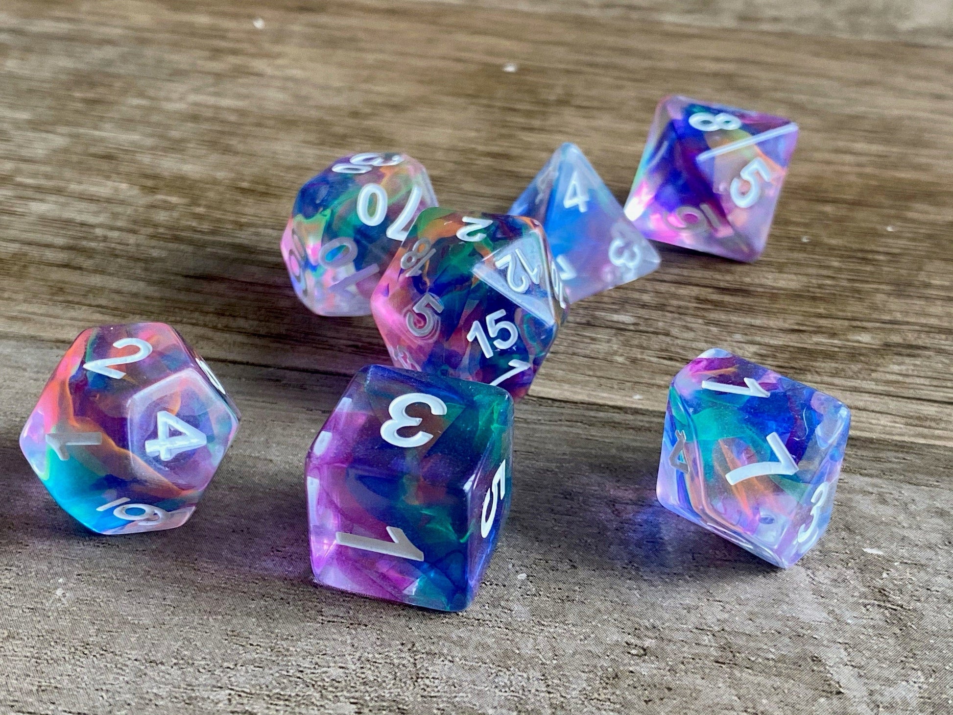 The Crooked Tavern Dice Sets Night Song RPG Dice Set | Resin Swimming with Magical Colors!