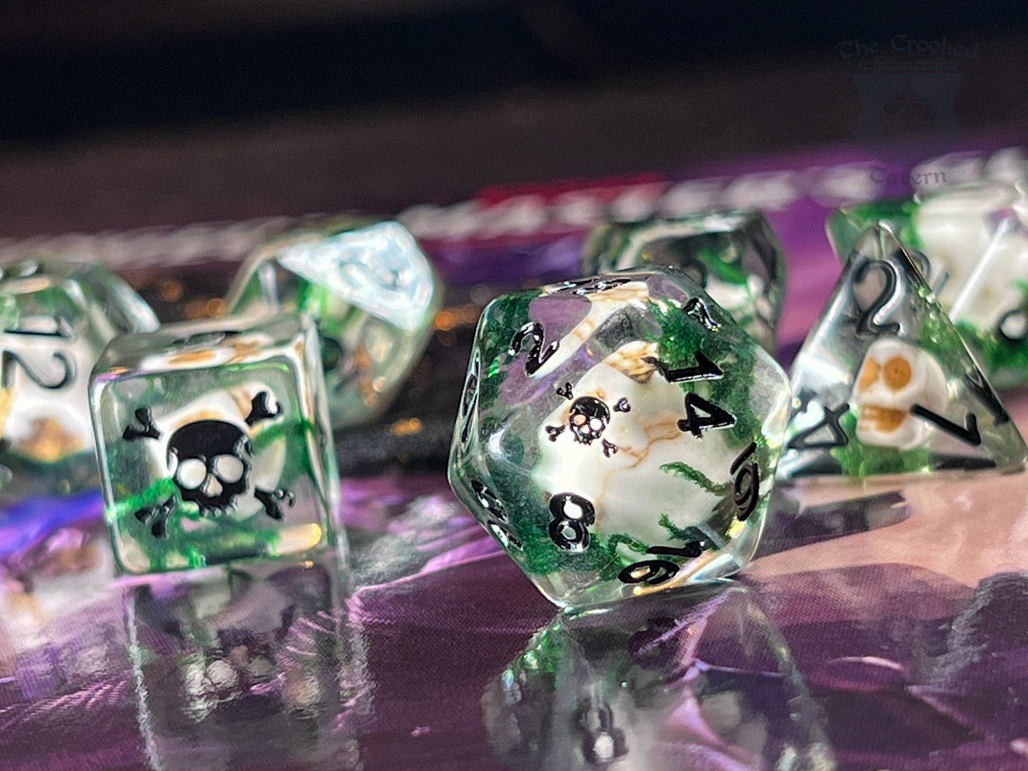 The Crooked Tavern Dice Sets Pirate Skull RPG Dice Set | Skulls and Real Moss inside!