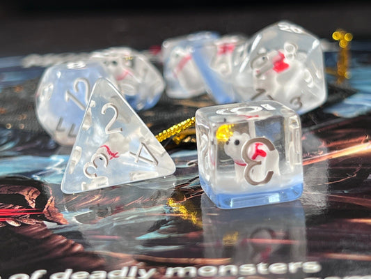 The Crooked Tavern Dice Sets Polar Bear RPG Dice Set | Cute White Polar Bear with a Red Winter Scarf!
