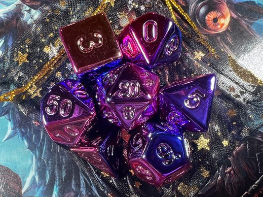 The Crooked Tavern Dice Sets Purple Chrome RPG Dice Set | Purple Electroplate Acrylic Dice Set