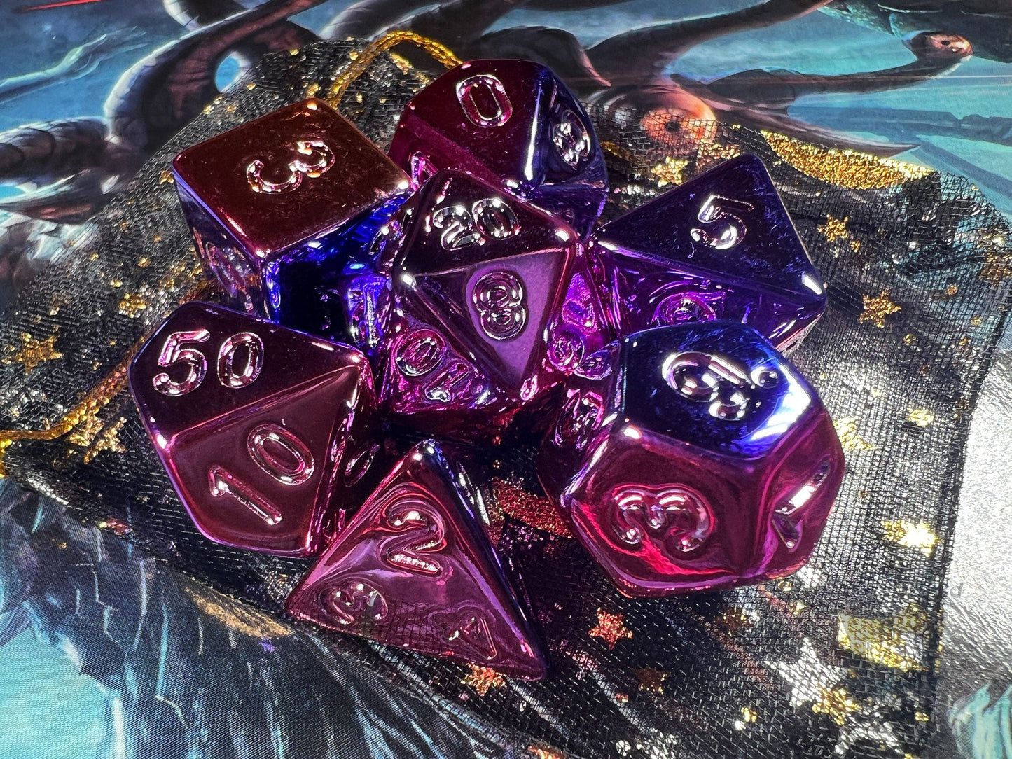 The Crooked Tavern Dice Sets Purple Chrome RPG Dice Set | Purple Electroplate Acrylic Dice Set