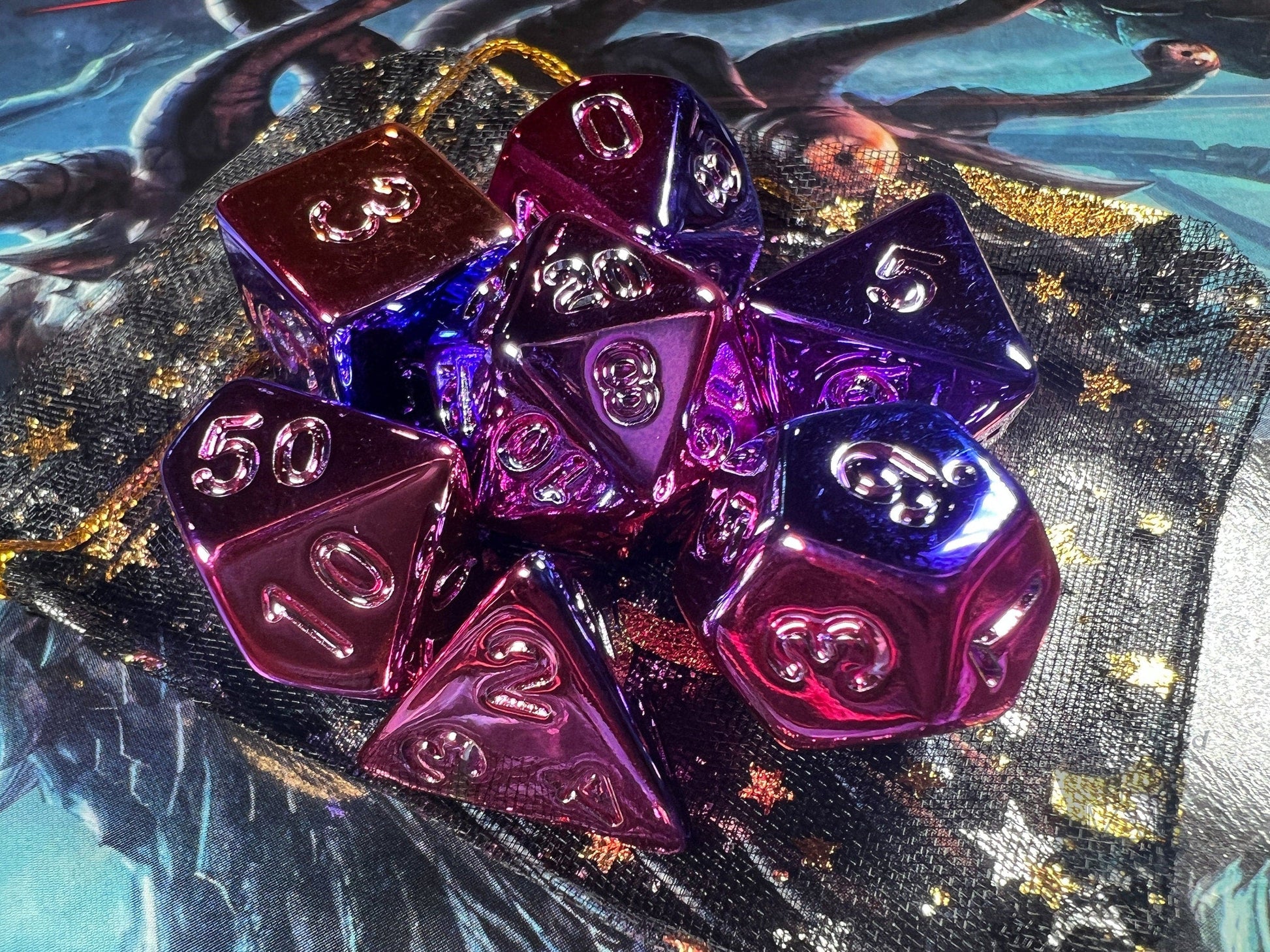 The Crooked Tavern Dice Sets Purple Chrome RPG Dice Set | Purple Electroplate Acrylic Dice Set