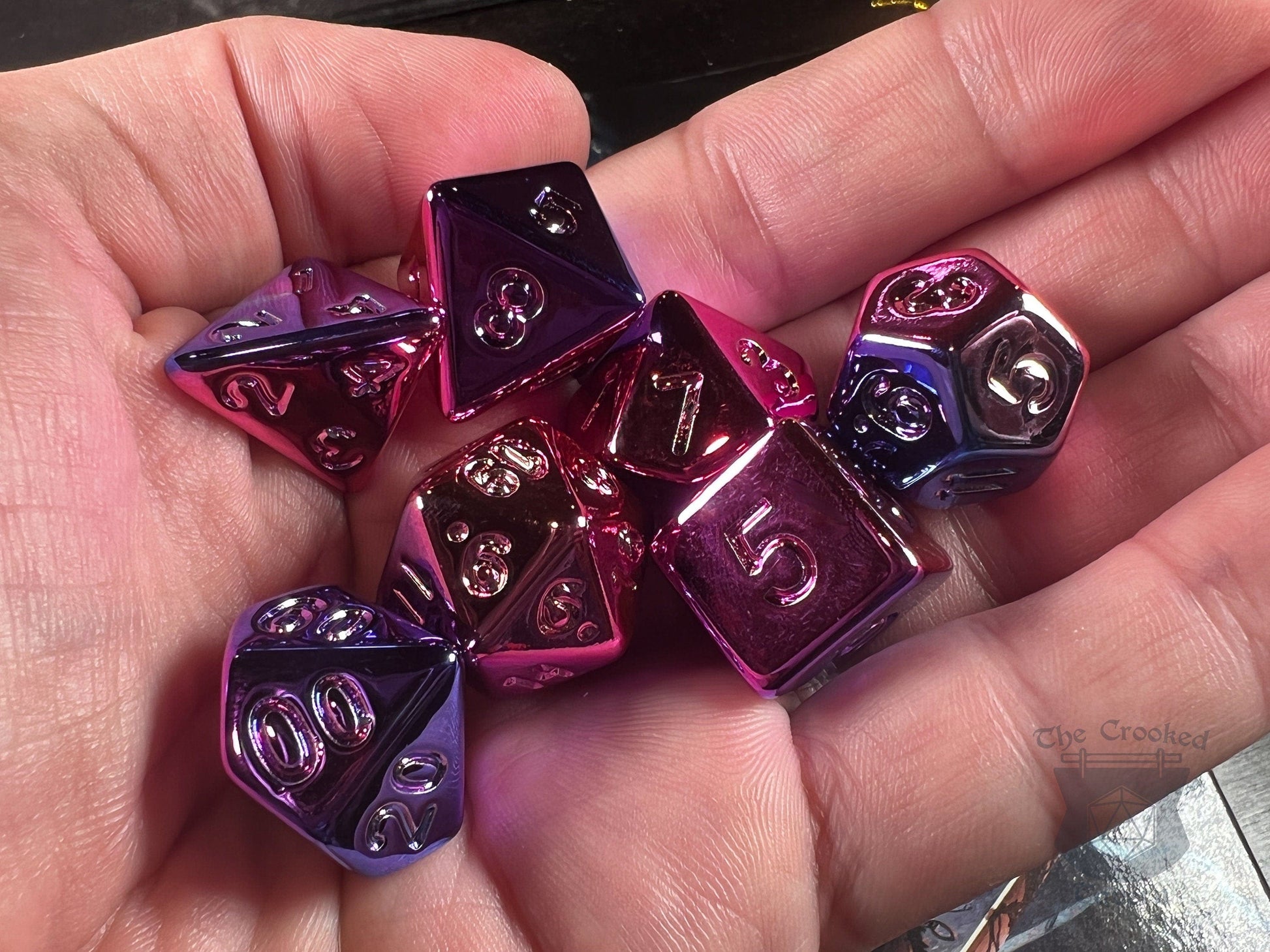 The Crooked Tavern Dice Sets Purple Chrome RPG Dice Set | Purple Electroplate Acrylic Dice Set