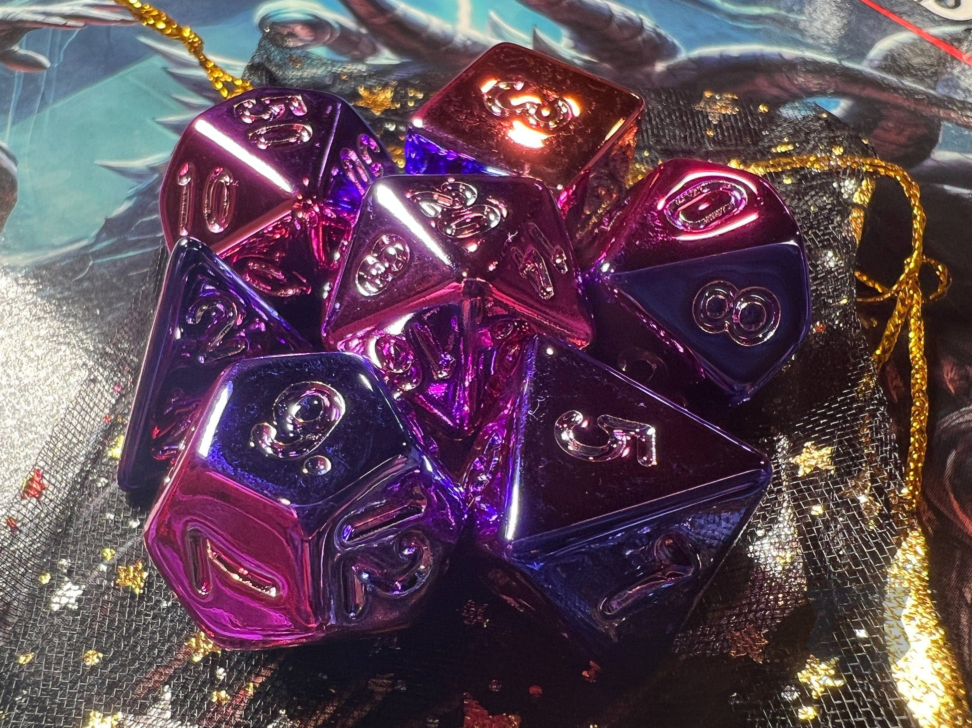 The Crooked Tavern Dice Sets Purple Chrome RPG Dice Set | Purple Electroplate Acrylic Dice Set