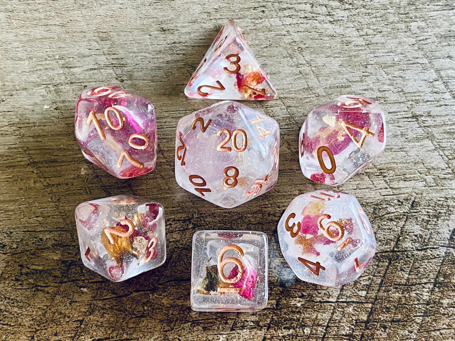 The Crooked Tavern Dice Sets Rose Petal RPG Dice Set | Real Rose Petals inside!