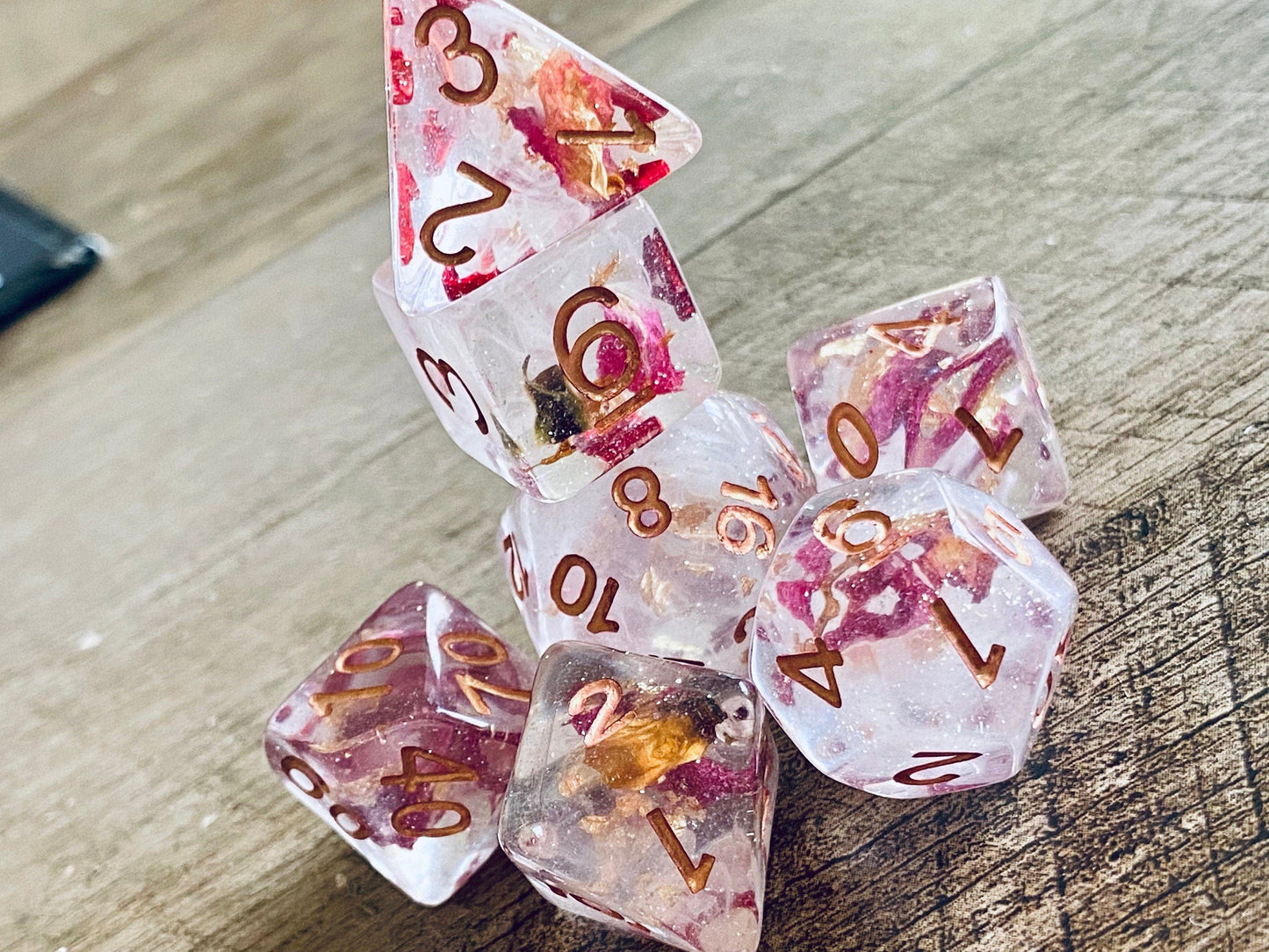 The Crooked Tavern Dice Sets Rose Petal RPG Dice Set | Real Rose Petals inside!